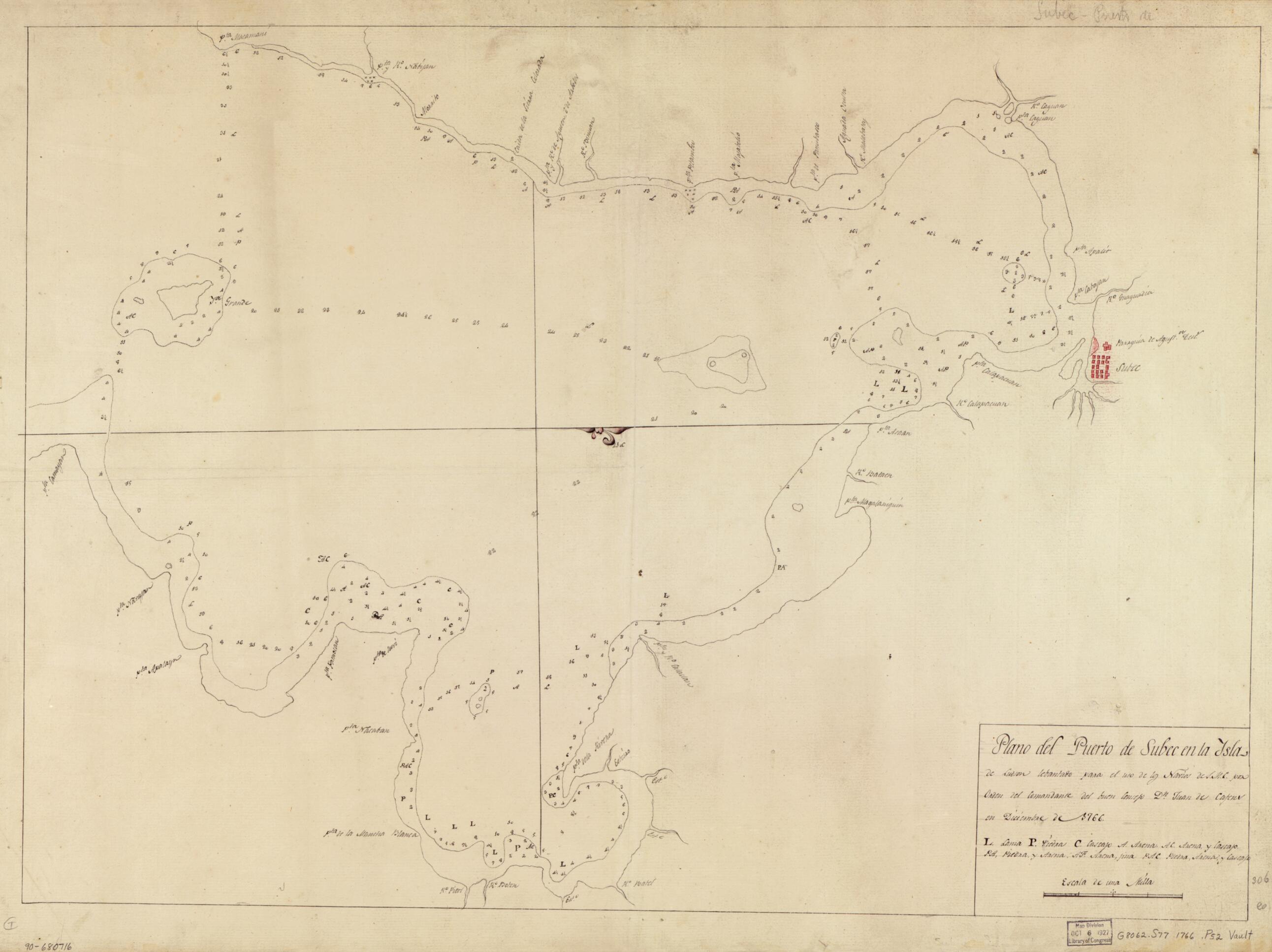 This old map of Plano Del Puerto De Subec En La Ysla De Ludson from 1766 was created by in 1766