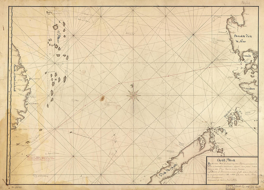 This old map of Carta Plana Que Contiene Parte Del Archipielago De Las Philipinas Y.. Parte De La Costa De Cochinchina Emendadas Algunas Cosas Por Las.. Modernas De Los Pilotos Practicos De Esta Carrera : La Derrota Qe. Se Demuestra Entre Los Bajos.. El