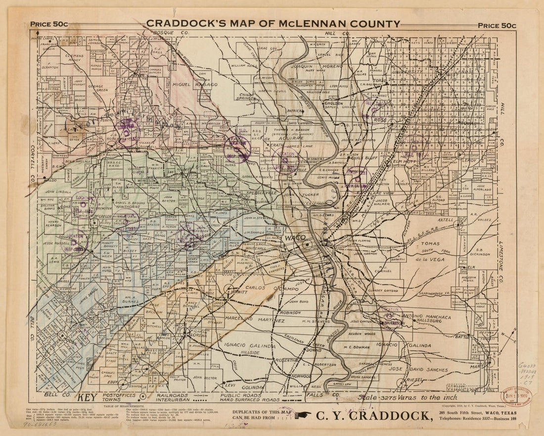 This old map of McLennan County, Showing Location Shallow Oil Wells, Deep Tests Now Drilling, and Locations Made from 1919 was created by C. Y. Craddock in 1919