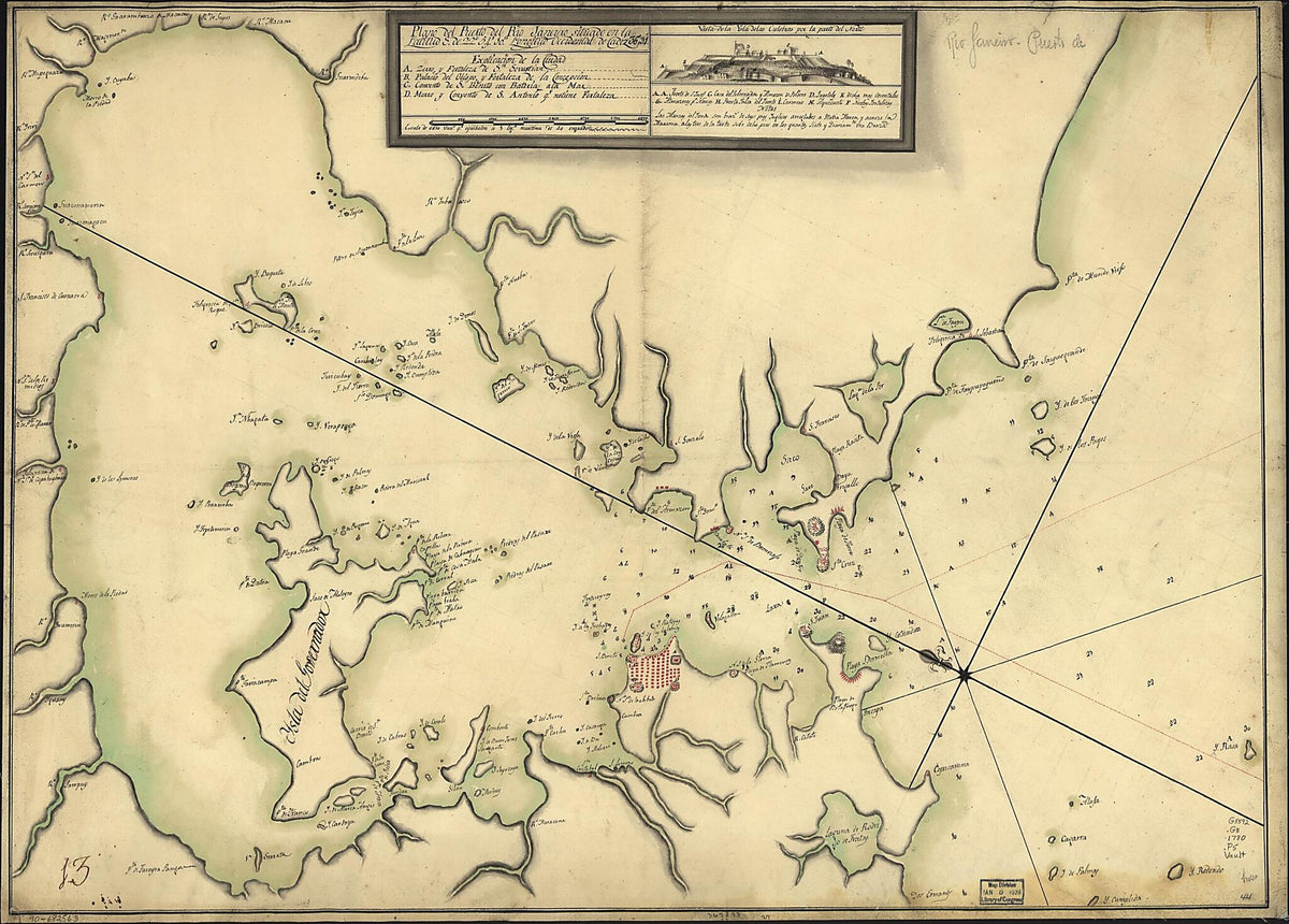 Plano Del Puerto Del Rio Janeiro Situado En La Latitud S. De 22⁰54ʹ10ʺ Longitud Occidental De Cádiz 36⁰31ʹ 1780 by Relic Map Company