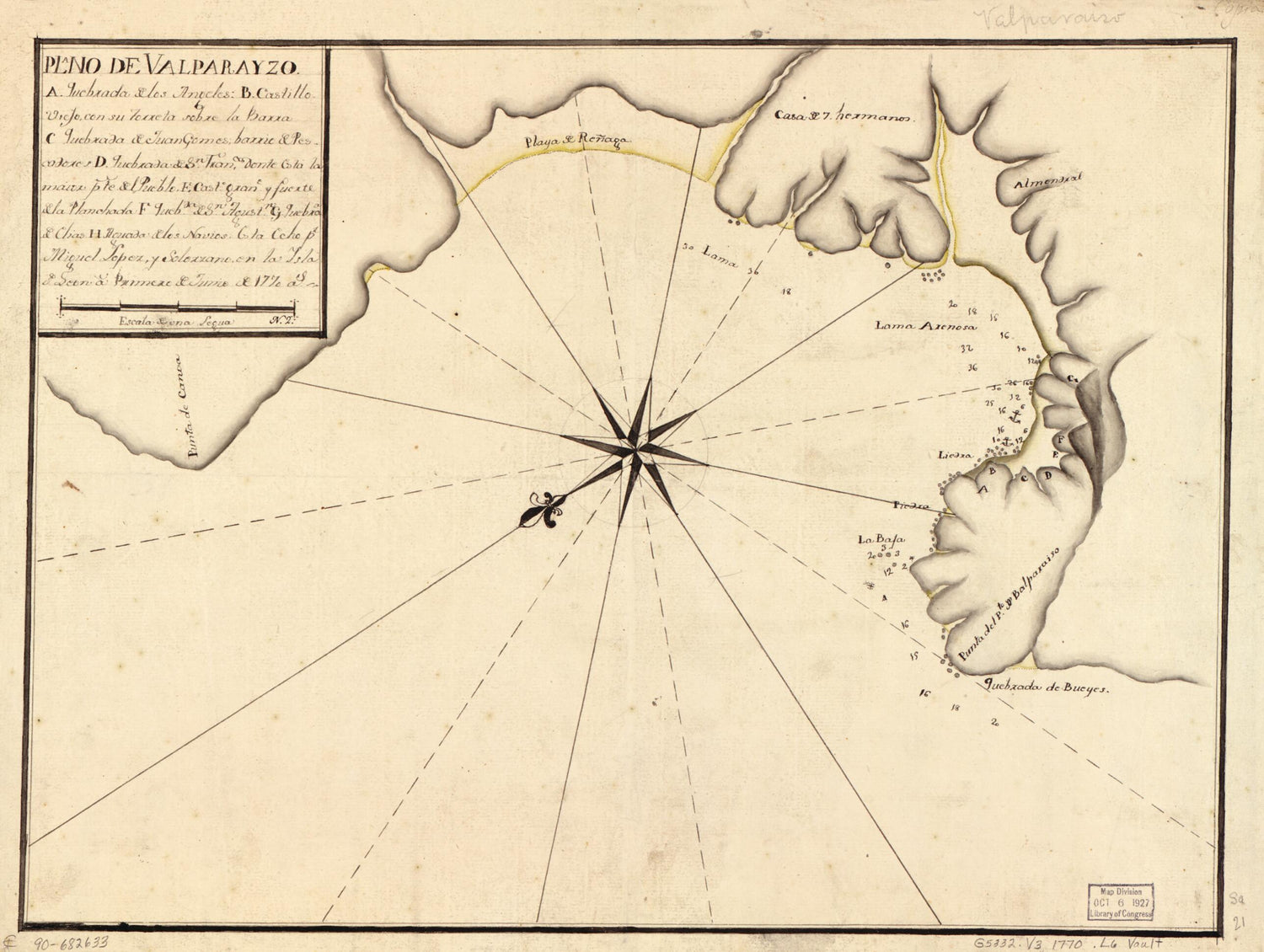 This old map of Plano De Valparayzo from 1770 was created by Miguel López Y Solórzano in 1770