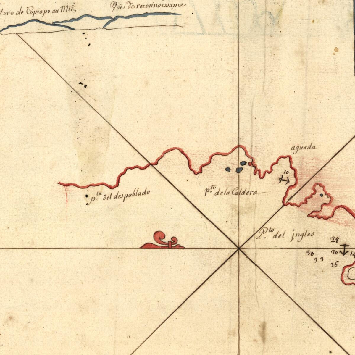 This old map of Plan Des Ports De Copiapo Situé Par 27 D. Latt. Sud La Variation Du Compas Corrigée from 1700 was created by  in 1700