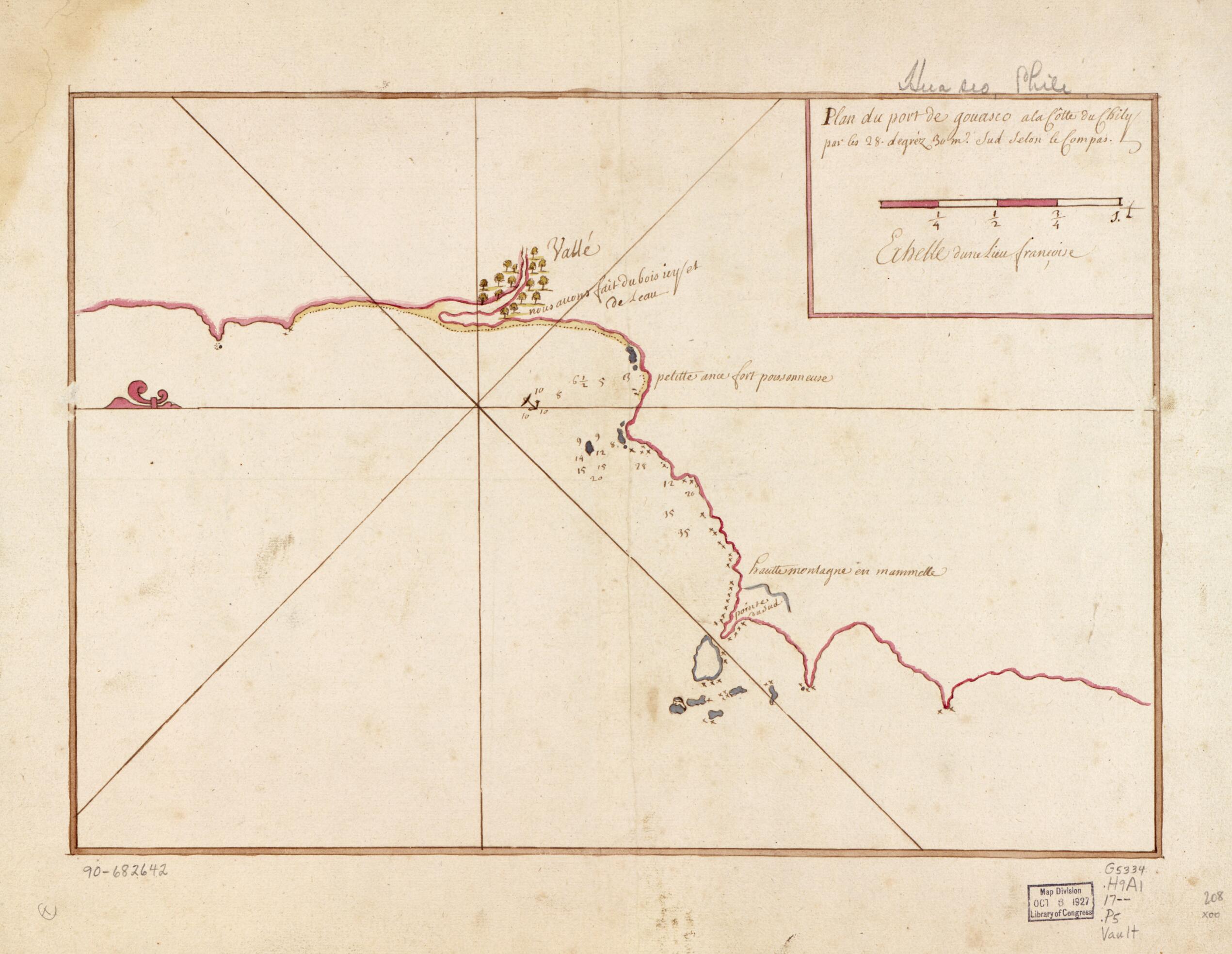 This old map of Plan Du Port De Gouasco a La Côtte Du Chily Par Les 28 Degréz 30 M. Sud Selon Le Compas from 1700 was created by in 1700
