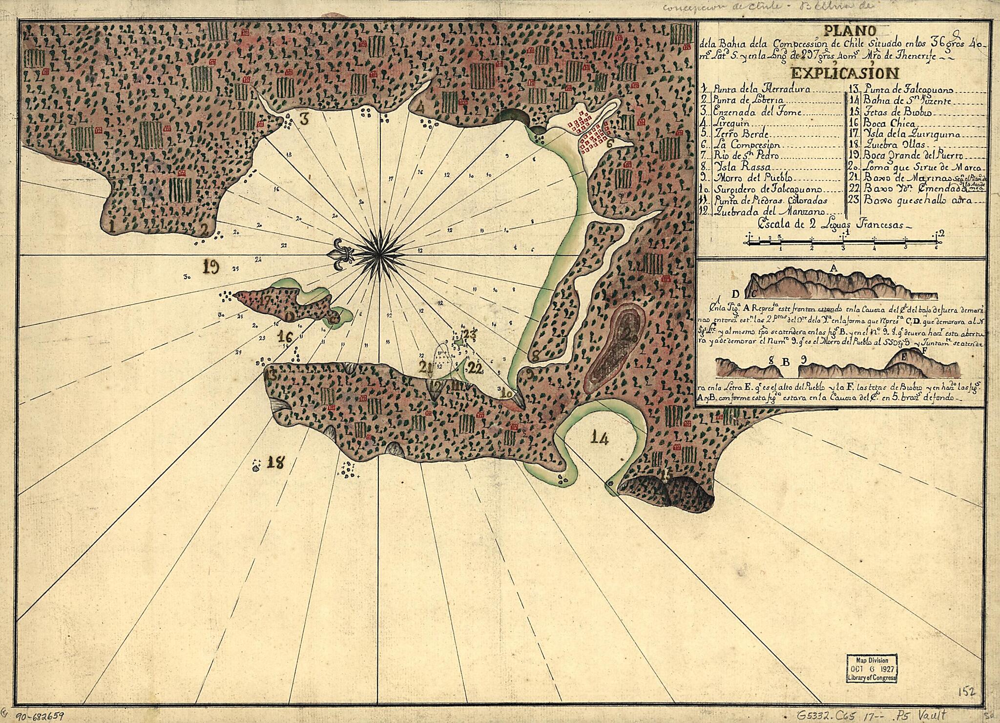 This old map of Plano De La Bahía De La Compcessión De Chile Situado En Los 36 Gros. 40 Ms. Latd. S. Y En La Longd. De 297 Gros. 40 Ms. Mro. De Thenerife from 1700 was created by in 1700