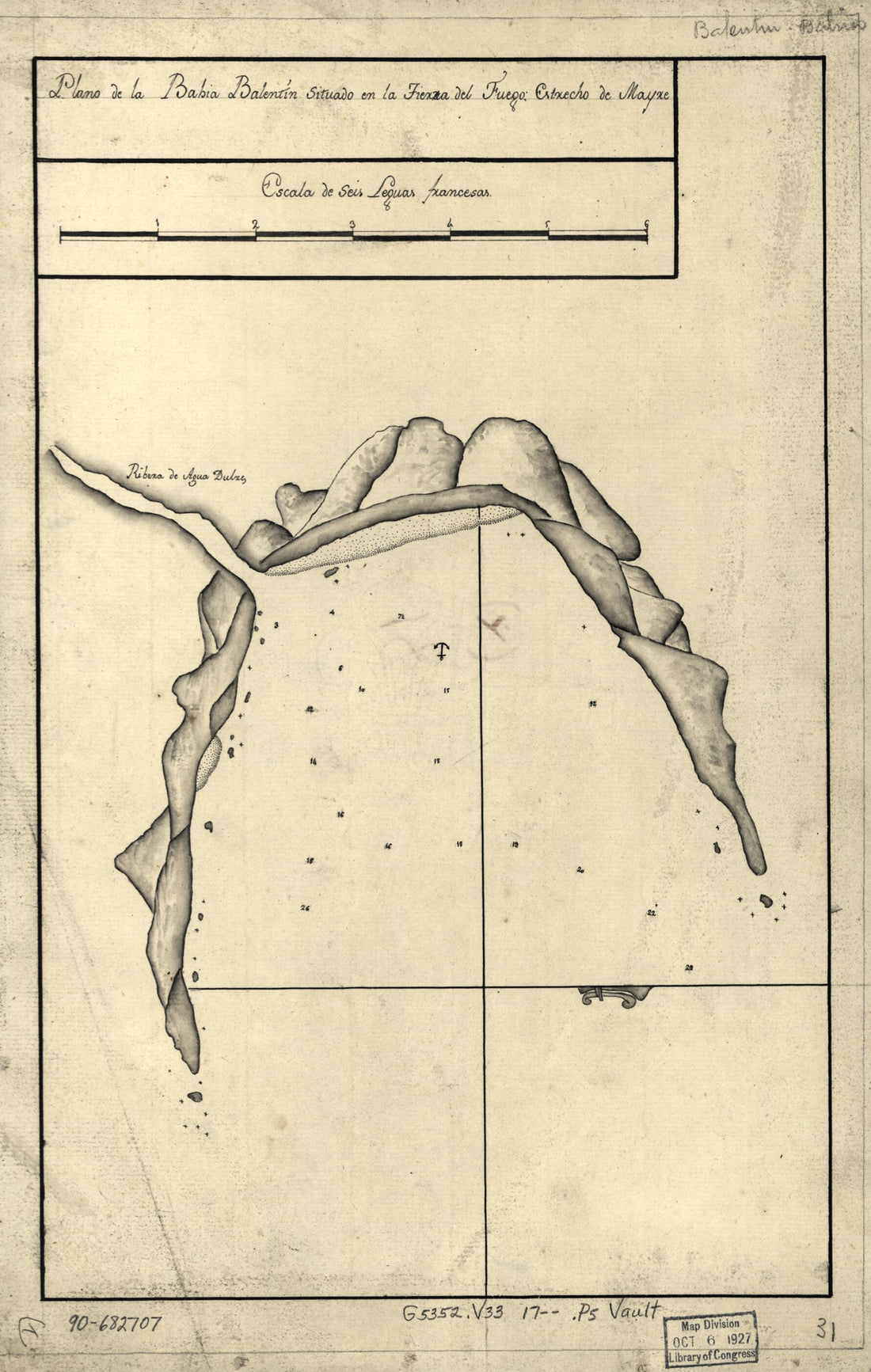 This old map of Plano De La Bahía Balentín Situado En La Tierra Del Fuego, Estrecho De Mayre from 1700 was created by in 1700