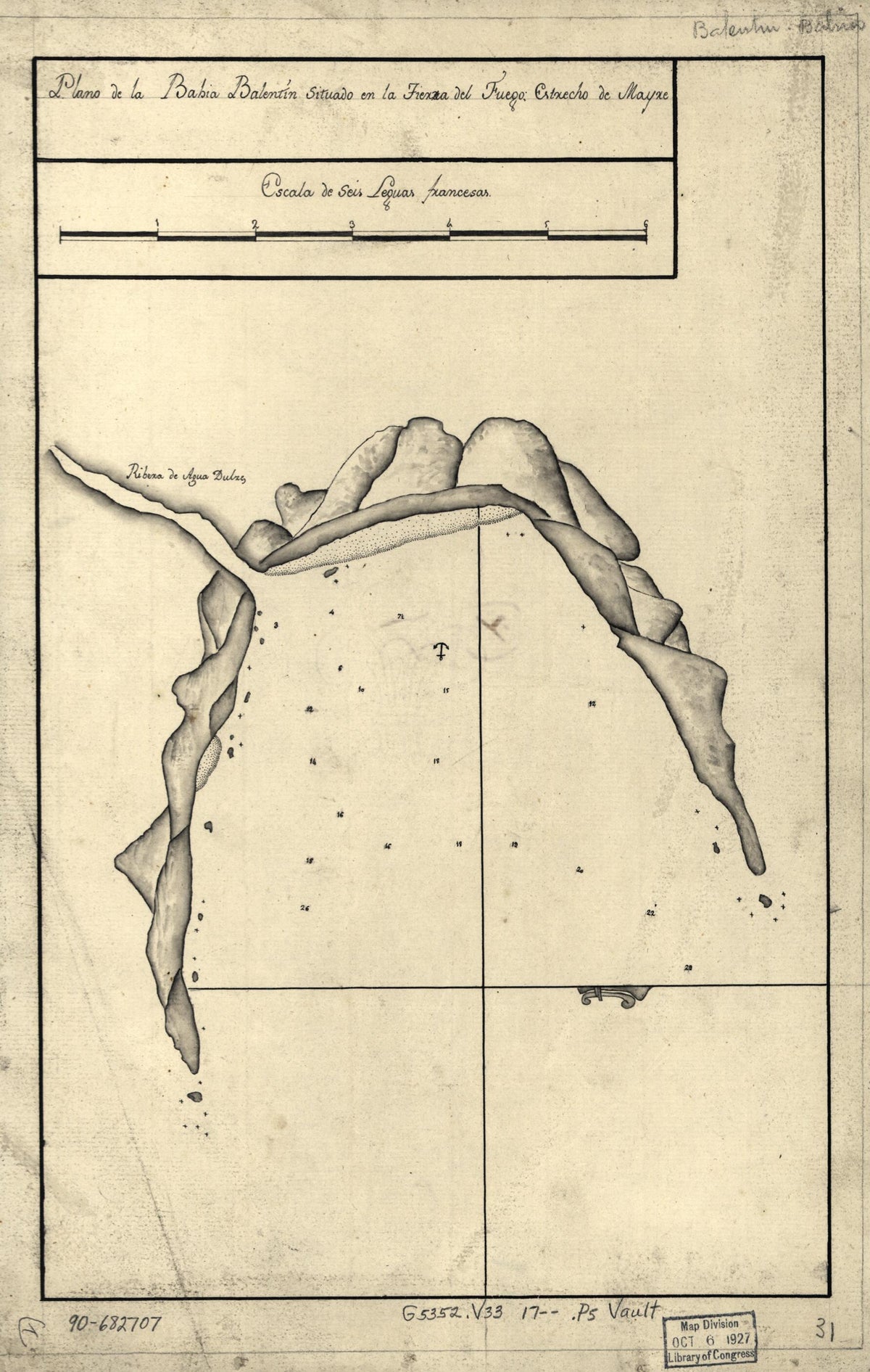 Plano De La Bahía Balentín Situado En La Tierra Del Fuego, Estrecho De Mayre in 1700 by Relic Map Company