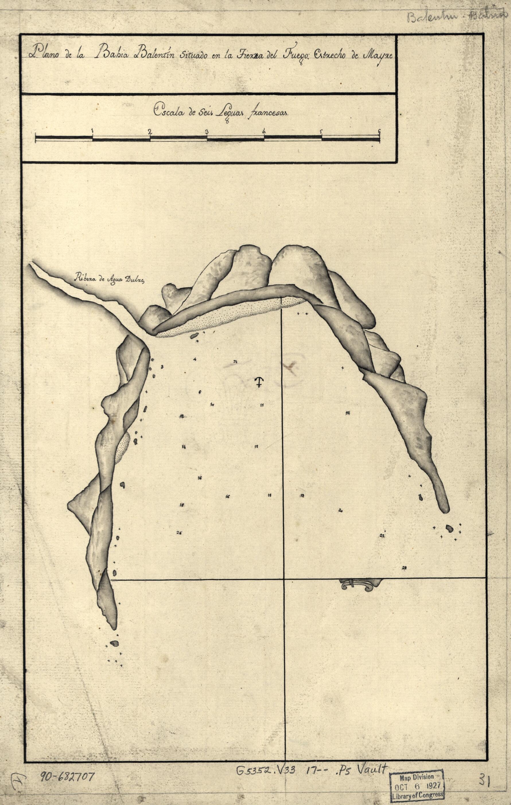This old map of Plano De La Bahía Balentín Situado En La Tierra Del Fuego, Estrecho De Mayre from 1700 was created by in 1700