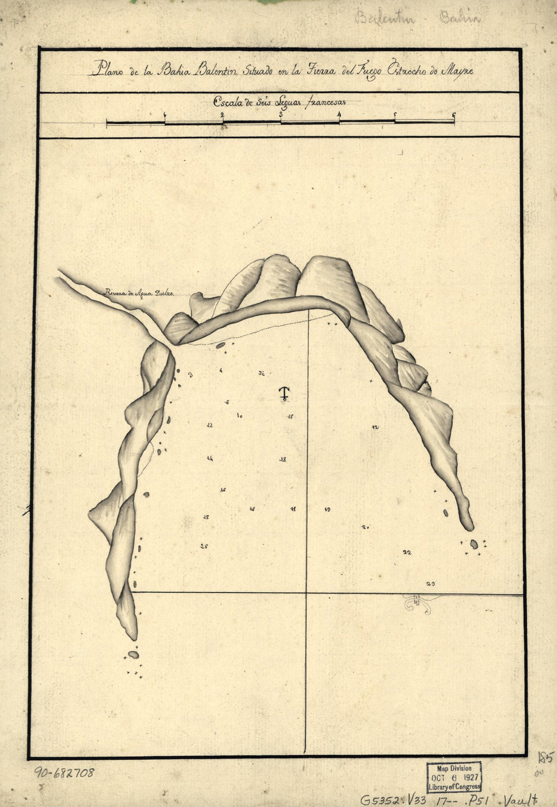 This old map of Plano De La Bahía Balentín Situado En La Tierra Del Fuego, Estrecho De Mayre from 1700 was created by in 1700