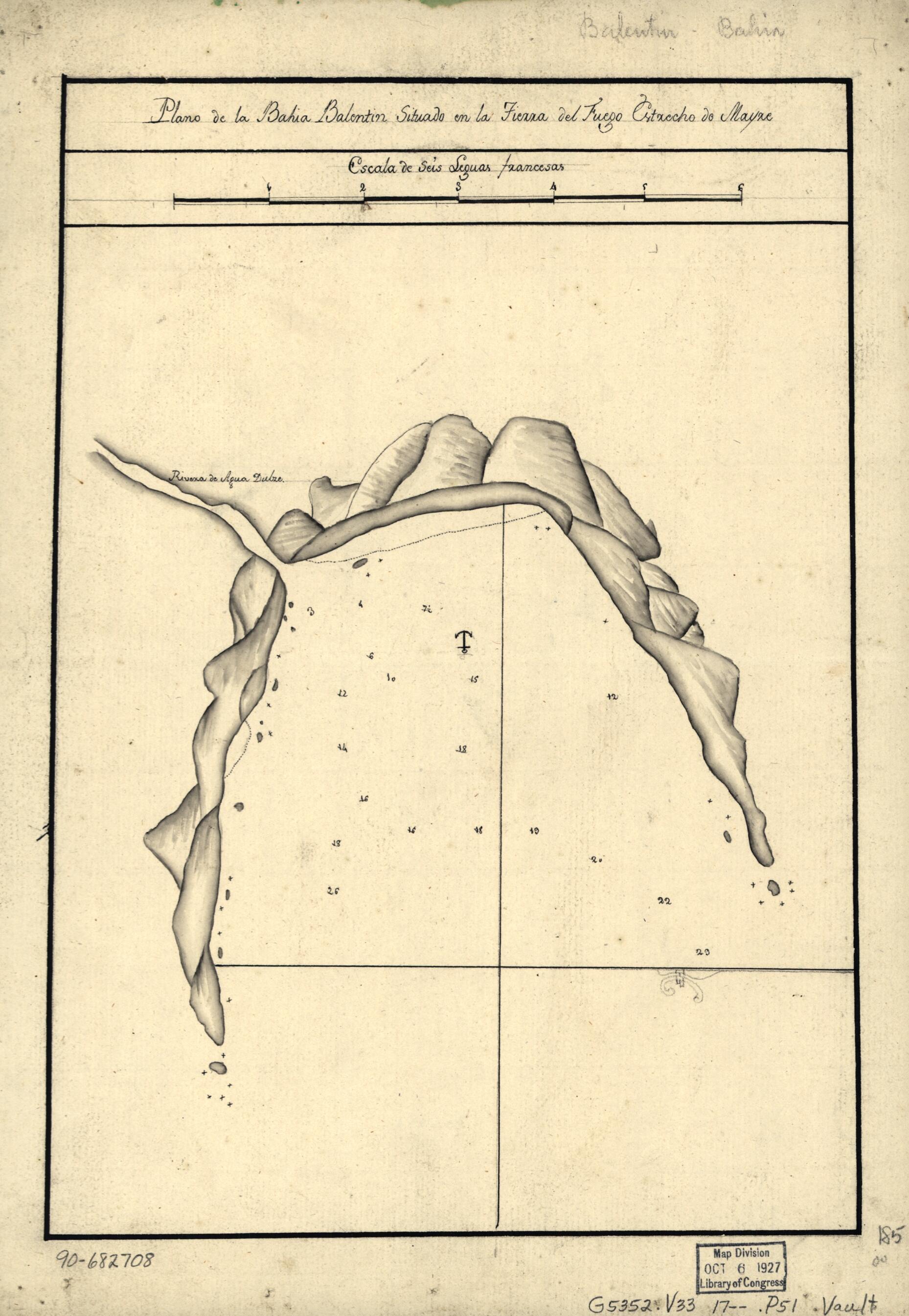 This old map of Plano De La Bahía Balentín Situado En La Tierra Del Fuego, Estrecho De Mayre from 1700 was created by in 1700