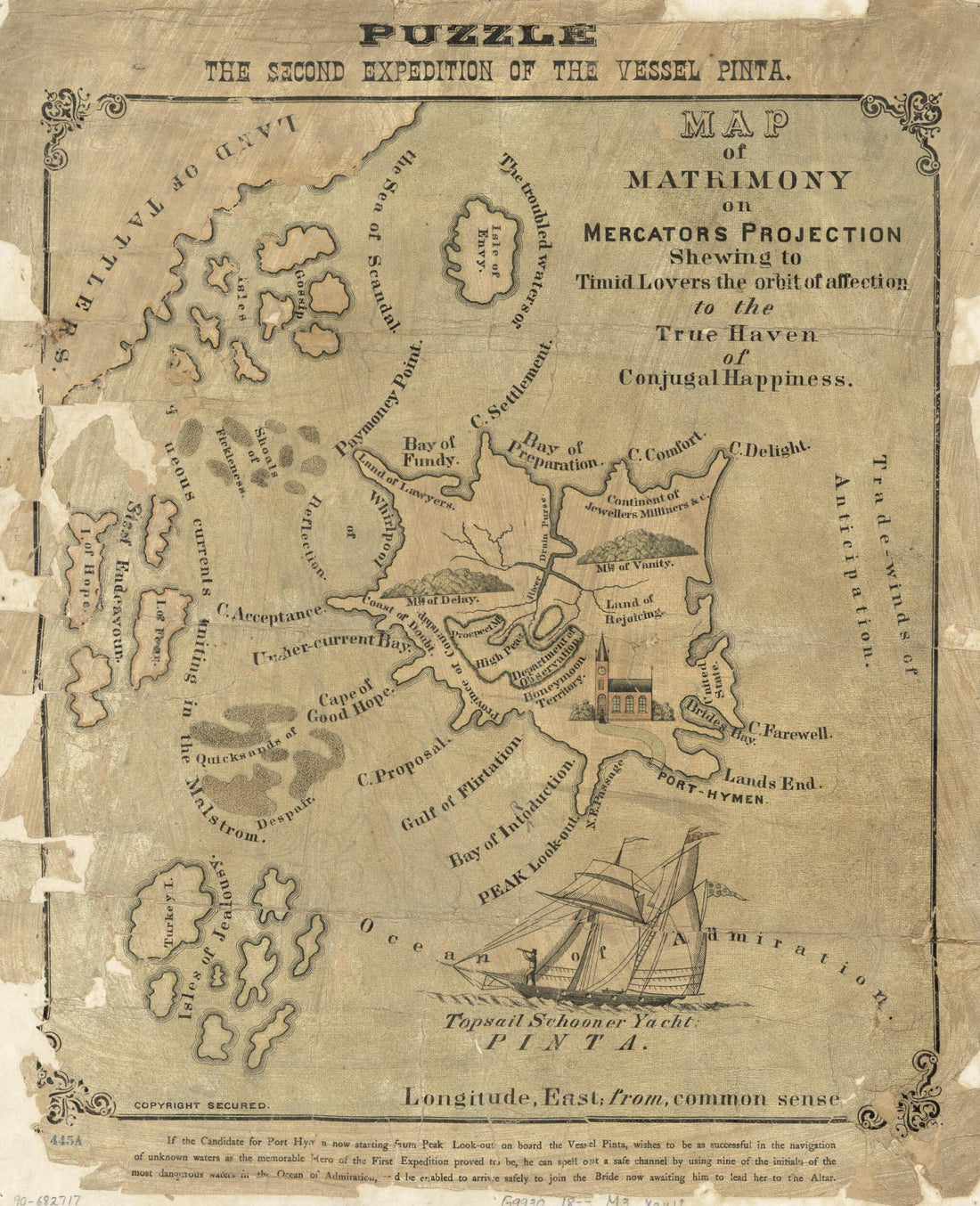 This old map of Map of Matrimony On Mercators Projection Shewing to Timid Lovers the Orbit of Affection to the True Haven of Conjugal Happiness from 1800 was created by in 1800
