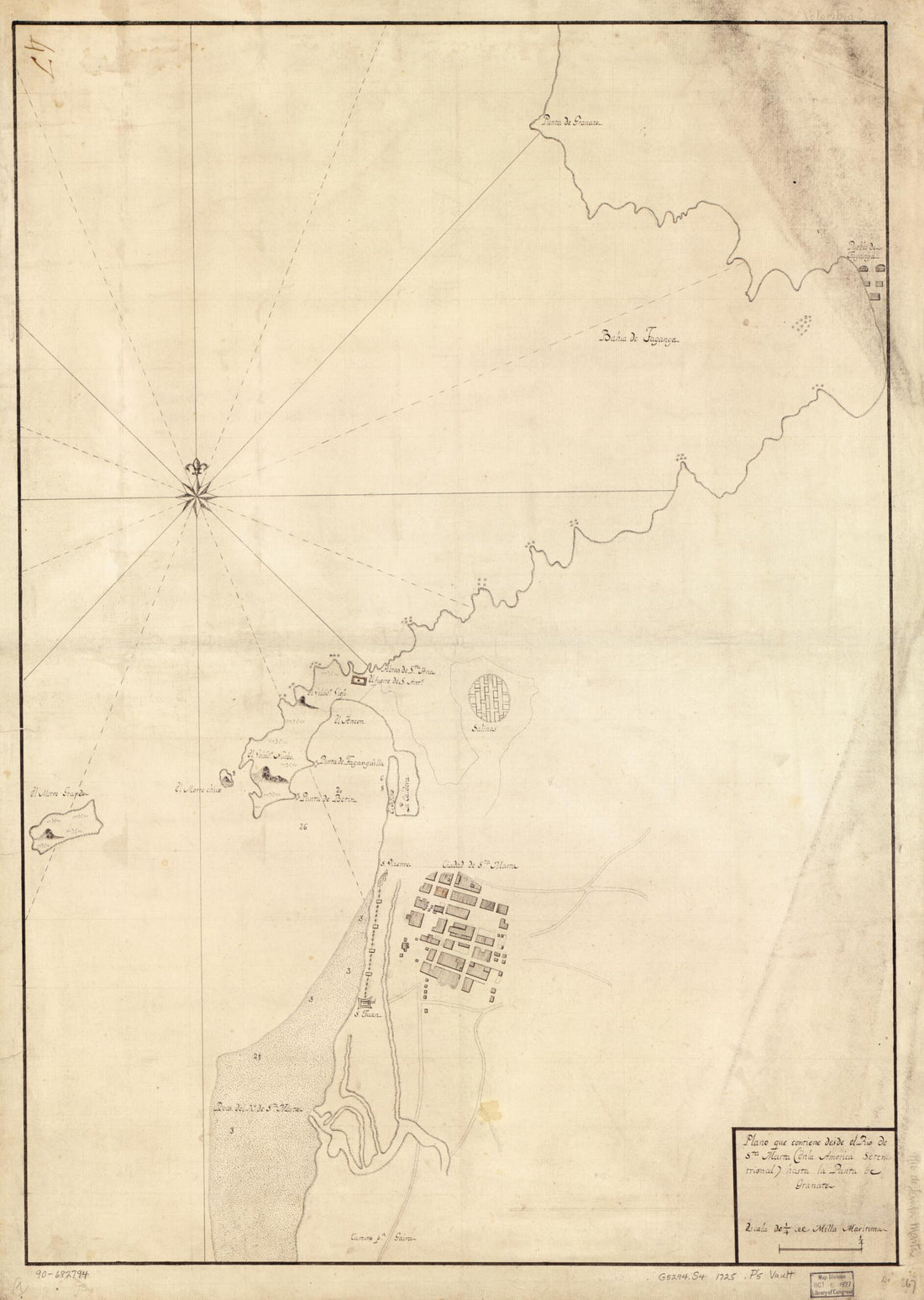 This old map of Plano Que Contiene Desde El Río De Sta. Marta (en La América Setentrional) Hasta La Punta De Granate from 1725 was created by in 1725