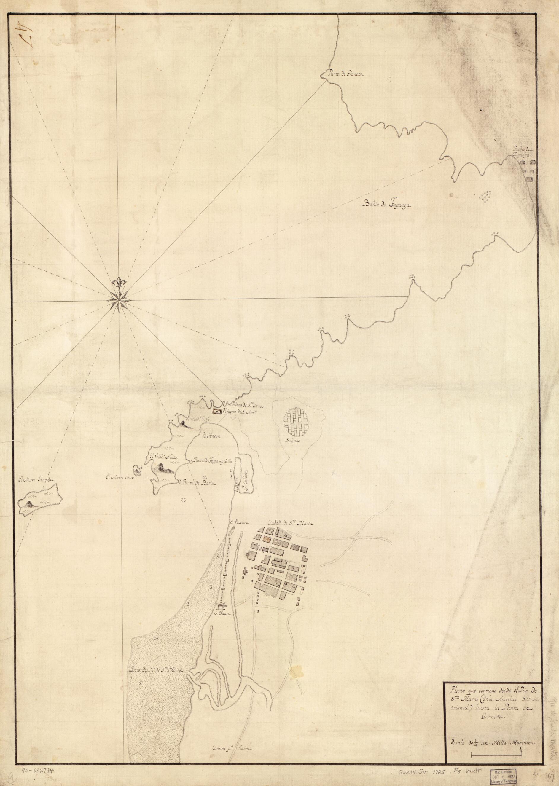This old map of Plano Que Contiene Desde El Río De Sta. Marta (en La América Setentrional) Hasta La Punta De Granate from 1725 was created by in 1725