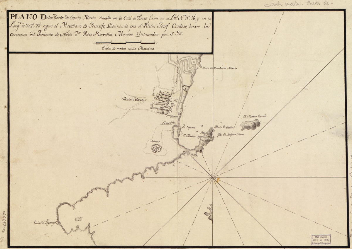 Plano Del Puerto De Santa Marta Situado En La Costa De Tierra Firme En La Littd. N. 11⁰16ʹ Y En La Longd. De 302⁰23ʹ Segun El Meridiano De Tenerife 1700 by Relic Map Company