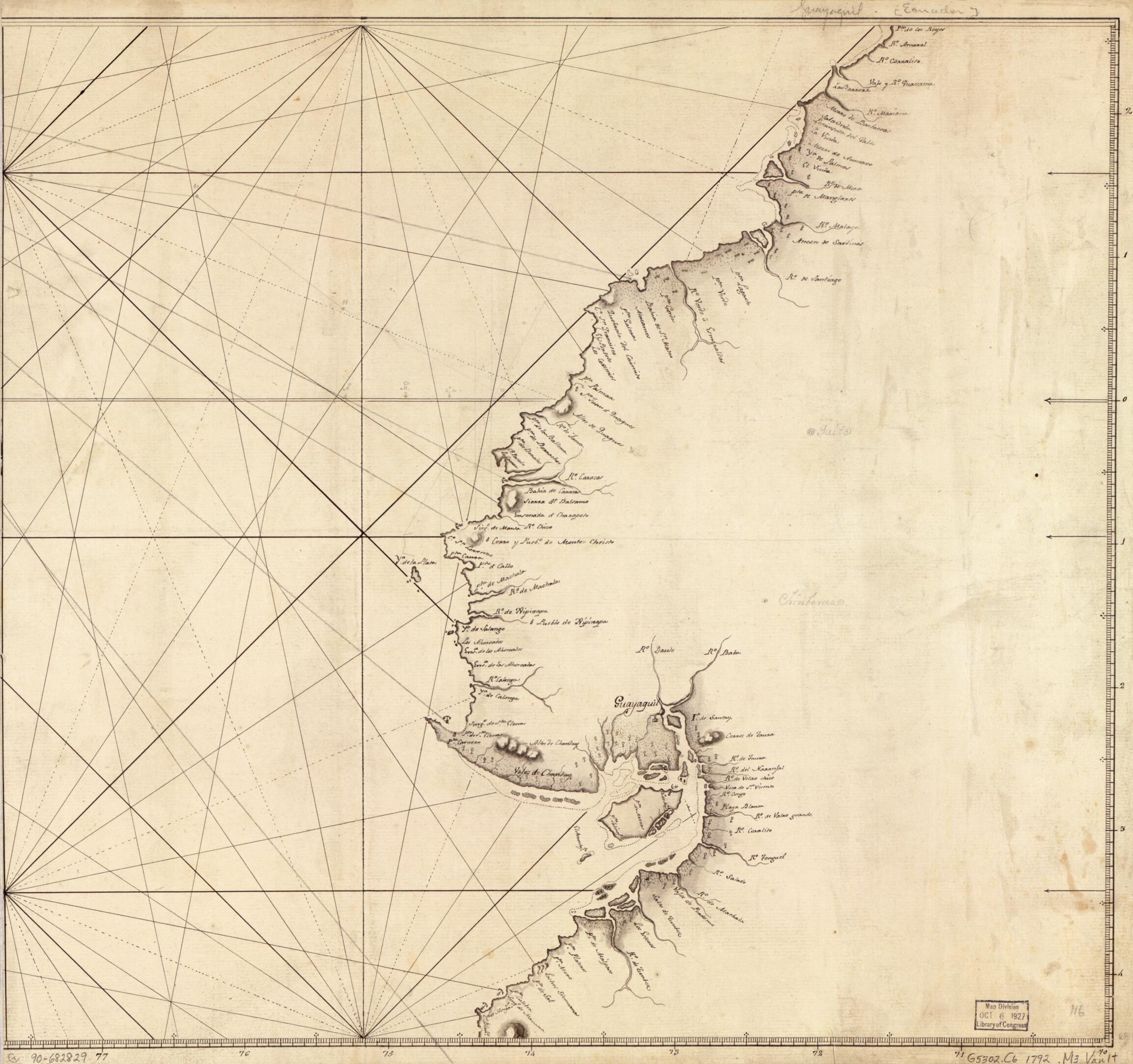 This old map of Map Showing Coast of Ecuador Between Punta De Los Reyes, Colombia and Cabo Blanco, Peru from 1792 was created by in 1792