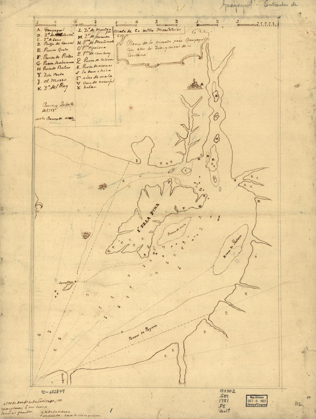 This old map of Plano De La Entrada Para Guayaquil Con Todas Las Yslas Y Costas De Su Contorno from 1751 was created by in 1751