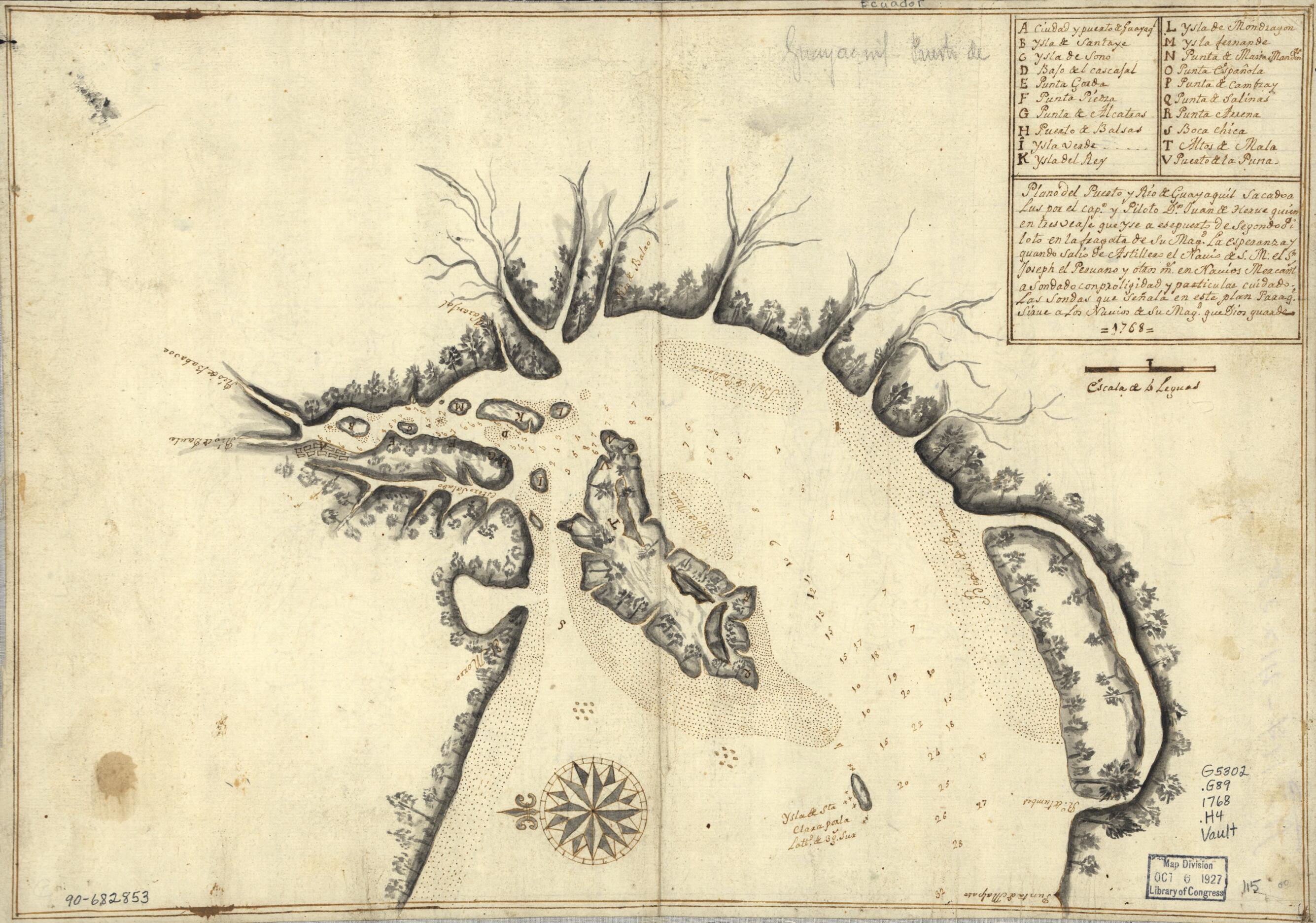 This old map of Plano Del Puerto Y Río De Guayaquil from 1768 was created by Juan De Hervé in 1768
