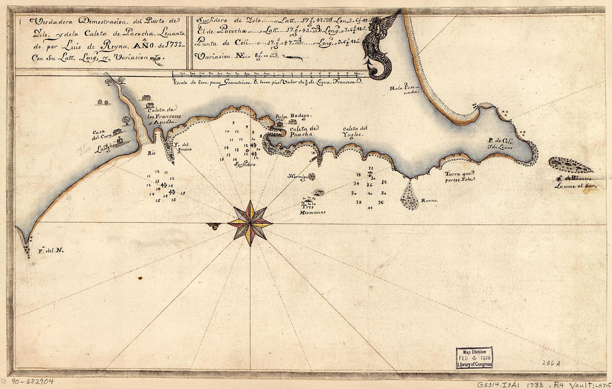 Verdadera Demostrasión Del Puerto De Yslo. Y De La Caleta De Pacocha 1733 by Relic Map Company