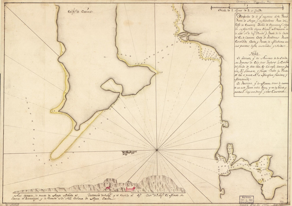 Discripsión De Lo Qe. Contiene Este Plano Punta De Araya Y Su Fondeadero, Parte Del Golfo De Cariaco, Bahía De Cumana (situado Su Castillo Segun Observs. Astronóms. En La Lattd. N. De 10 Gs. 28 Mins.), Parte De La Costa Del E. De Cariaco, Costa De ... by Relic Map Company