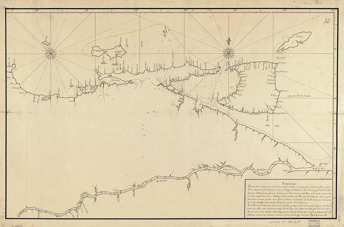 Map of Northeastern Coast of Venezuela Including Trinidad and Tobago Islands 1700 by Relic Map Company