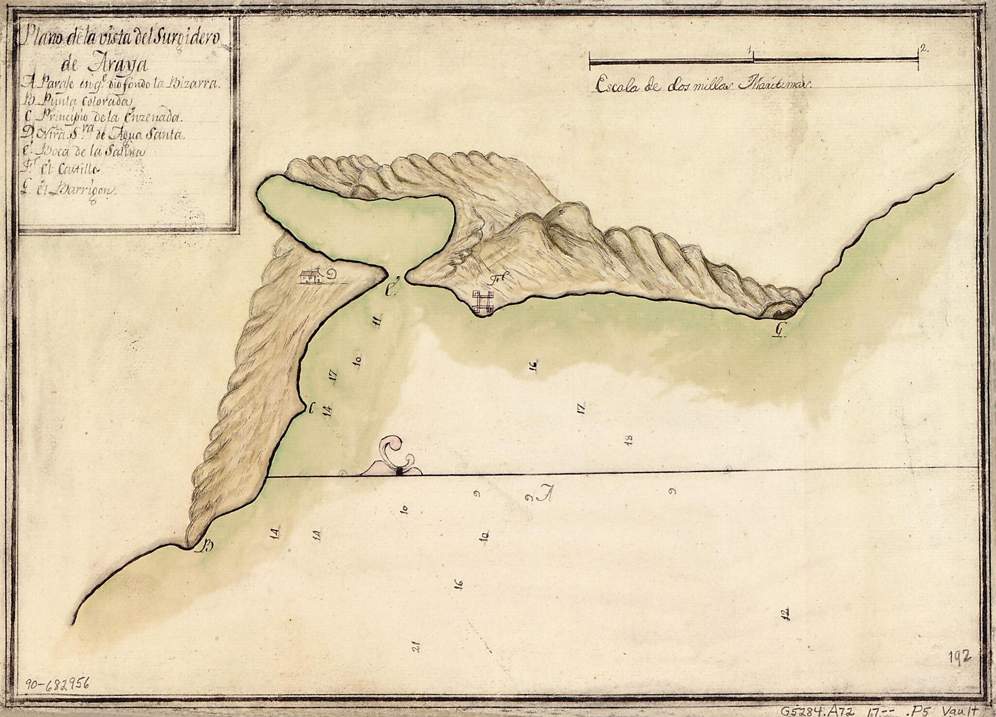 This old map of Plano De La Vista Del Surgidero De Araya from 1700 was created by in 1700