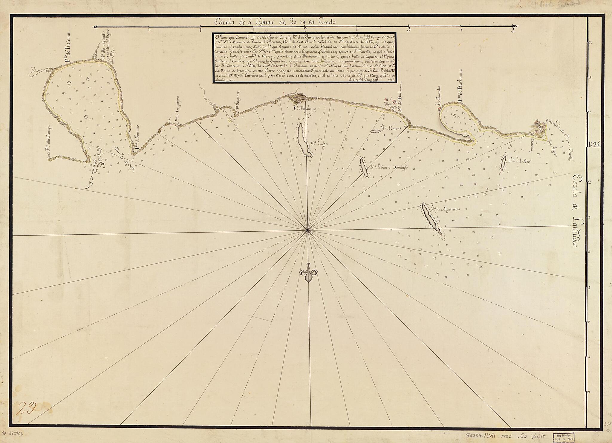 This old map of Plano Que Comprehende Desde Puerto Cavello Hta. El De Turiamo from 1783 was created by Josef Del Campo in 1783