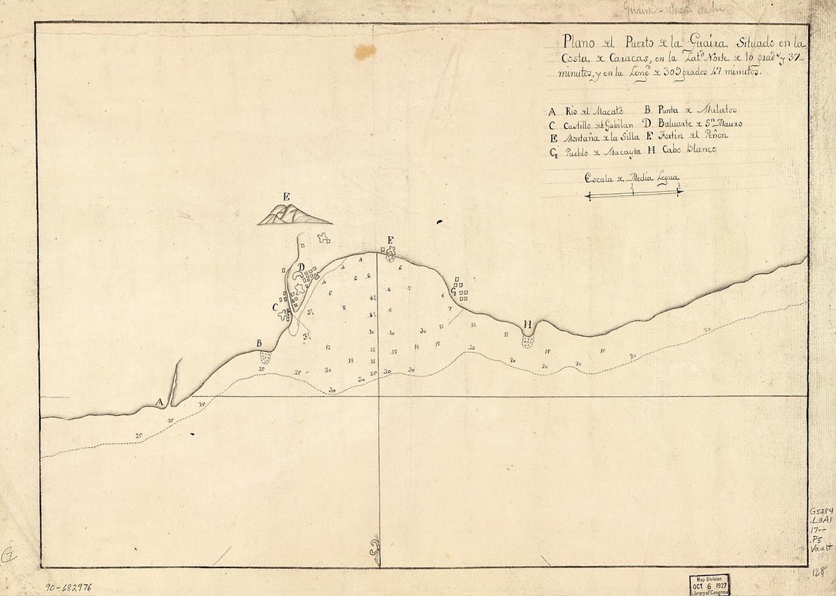 Plano Del Puerto De La Guaira Situado En La Costa De Caracas En La Latd. Norte De 10 Grads. Y 37 Minutos Y En La Longd. De 309 Grados 47 Minutos 1700 by Relic Map Company