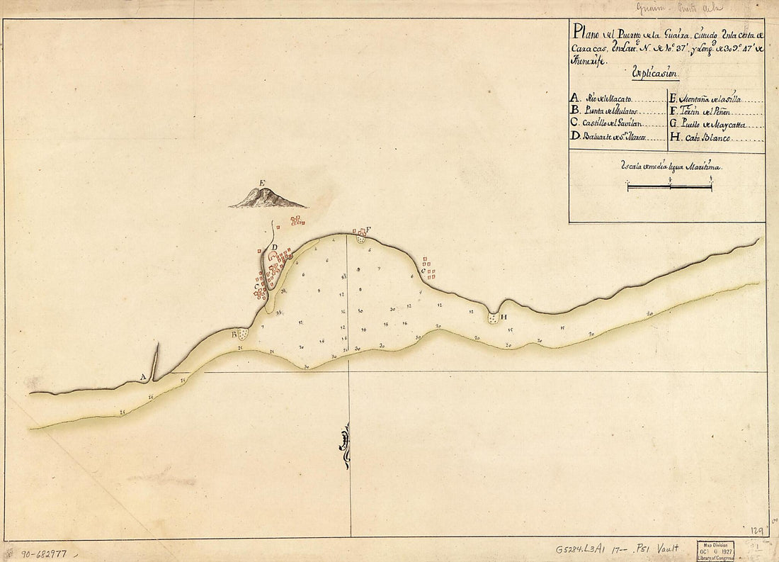 This old map of Plano Del Puertto De La Guaira Cittuado En La Costa De Caracas En Lattd. N. De 10⁰37ʹ Y Longd. 309⁰47ʹ De Thenerife from 1700 was created by in 1700