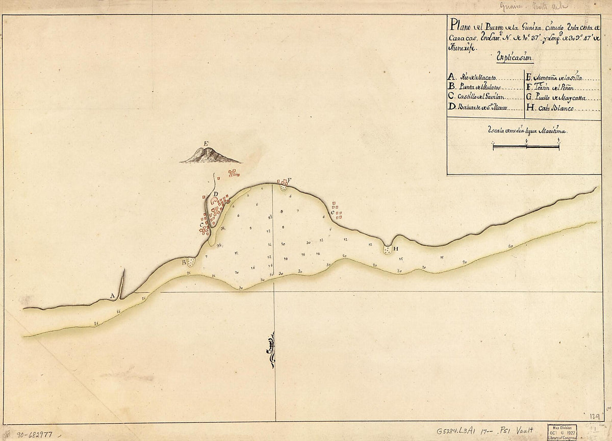 Plano Del Puertto De La Guaira Cittuado En La Costa De Caracas En Lattd. N. De 10⁰37ʹ Y Longd. 309⁰47ʹ De Thenerife 1700 by Relic Map Company