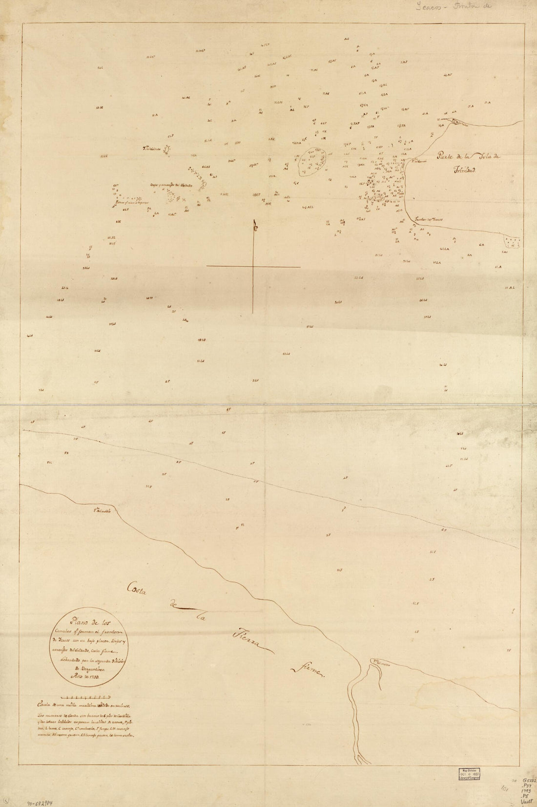 This old map of Plano De Los Canales Qe. Forman El Fronton De Ycacos Con Su Bajo Placer, Bajos Y Arrecifes Del Soldado, Costa Firme from 1793 was created by in 1793