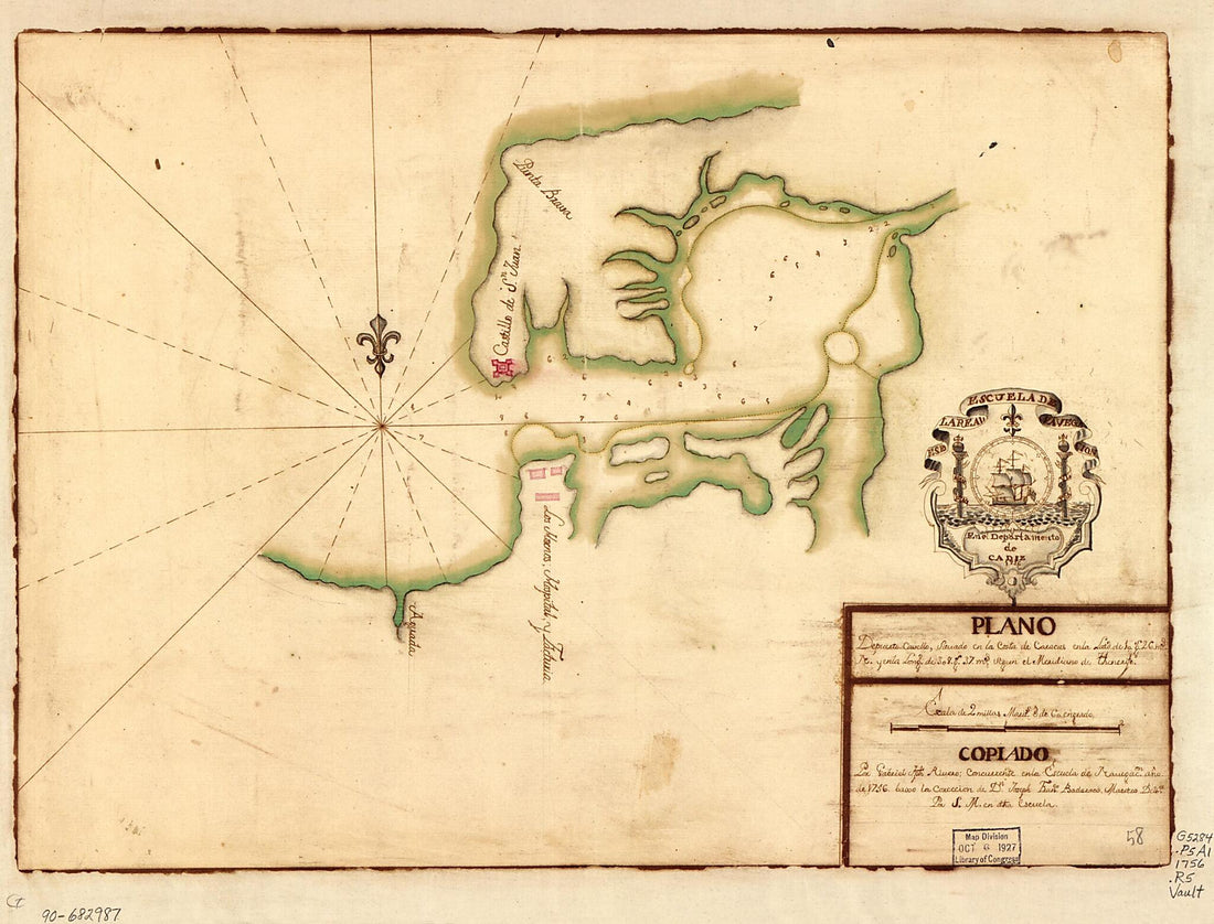 This old map of Plano De Puerto Cavello Situado En La Costa De Caracas En La Latd. De 10 Gs. 26 Ms. N. Y En La Longd. De 308 Gs. 37 Ms. Segun El Meridiano De Thenerife from 1756 was created by Spain) Real Escuela De Navegación (Cádiz, Gabriel Joseph Ri