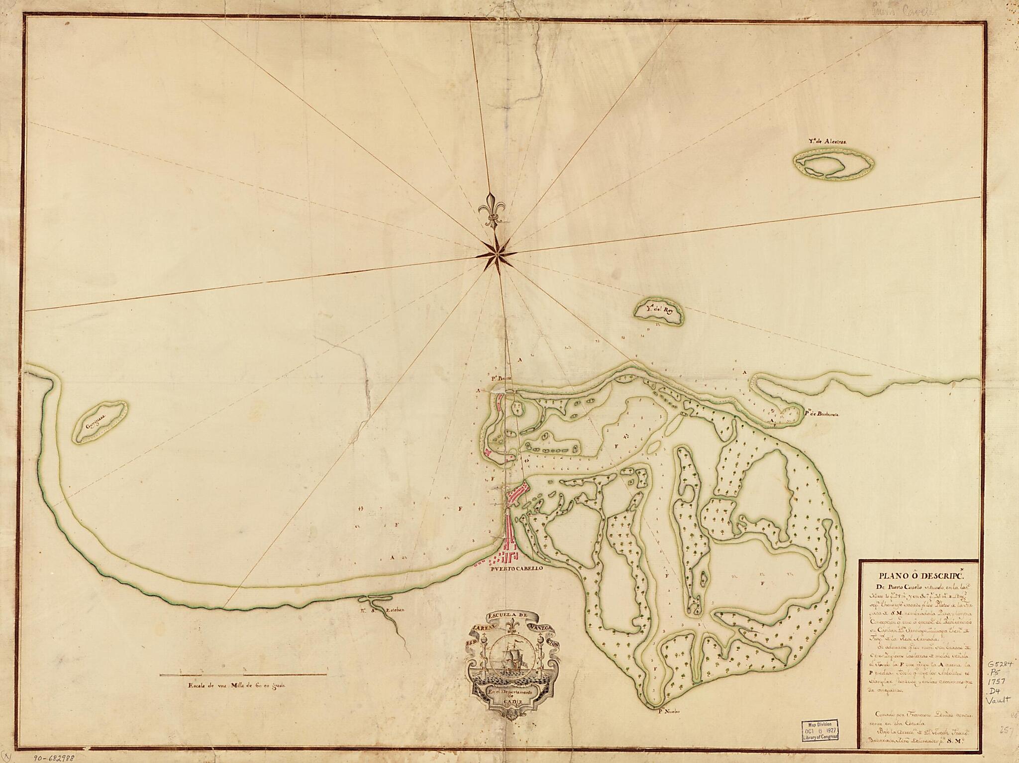 This old map of Plano O Descripcn. De Puerto Cavello Situado En La Latd. Norte 10 Gs. 28 Ms. Y En 307 Gs. 25 Ms. De Longd. Segn. Thenerife Sacado Pr. Los Pilotos De La Fragata De S.M. Nombradala Pura Y Limpia Concepción Qe. Vino a Operaces. Del Real Ser