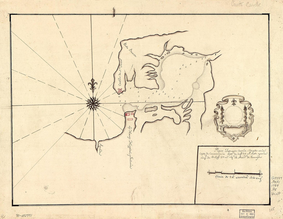 This old map of Plano De Puerto Cavello Situado En La Costa De Caracas En La Lattd. De 10 Gs. 26 Ms. Norte Y En La Longd. De 308 Gs. 37 Ms. Segn. El Merido. De Tenerife from 1784 was created by in 1784