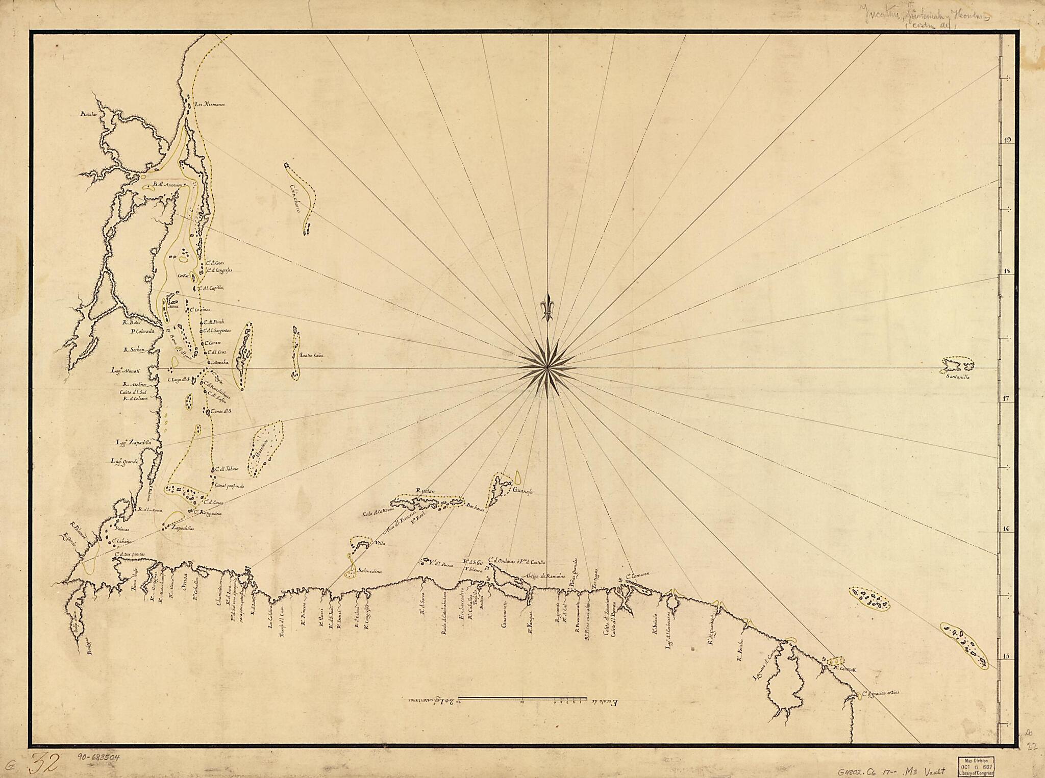 This old map of Map Showing Caribbean Coast of Central America from Belize to Honduras from 1700 was created by in 1700