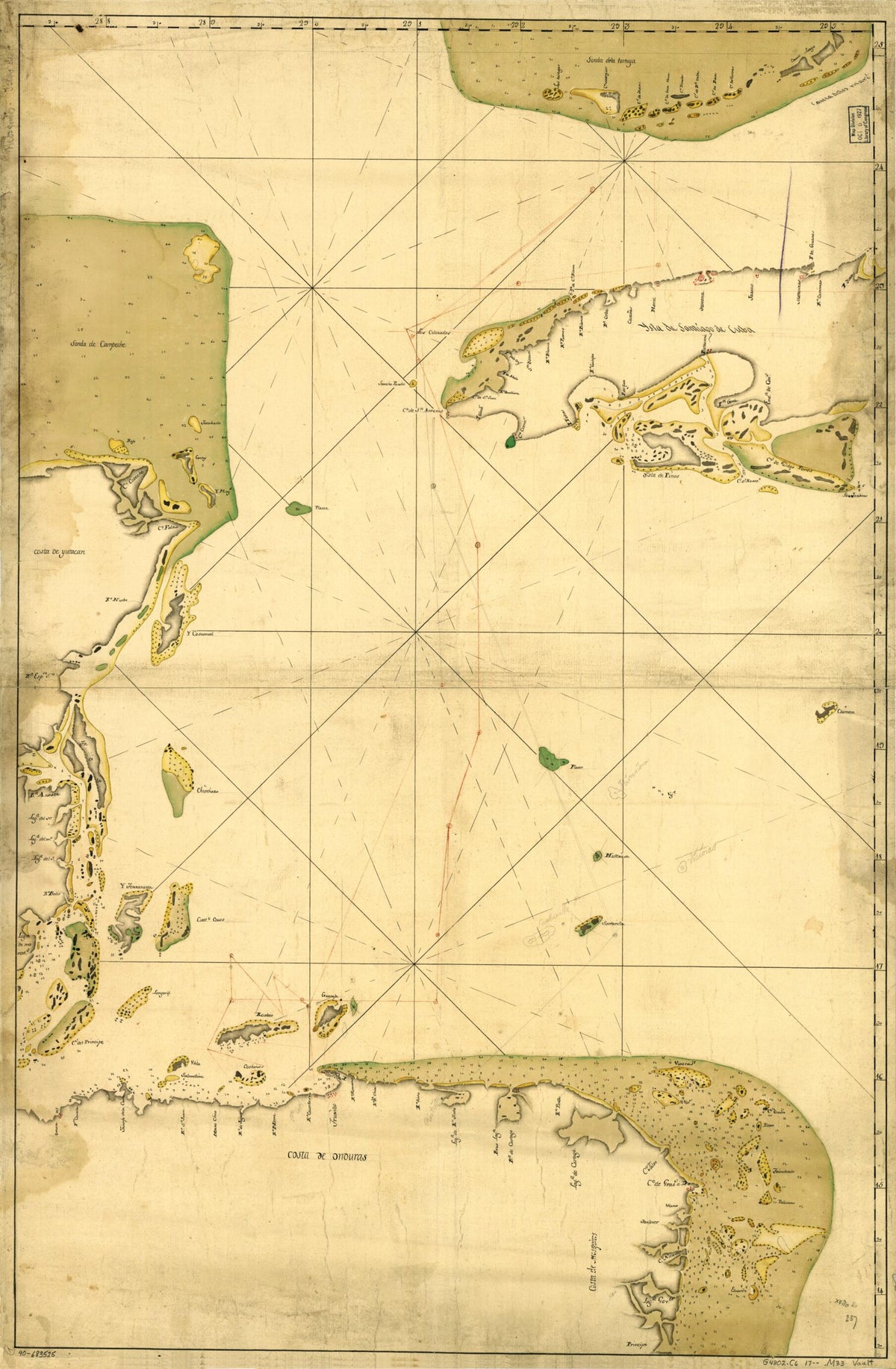 Map Showing Portion of the Caribbean Sea from Florida Keys to Nicaragua 1700 by Relic Map Company