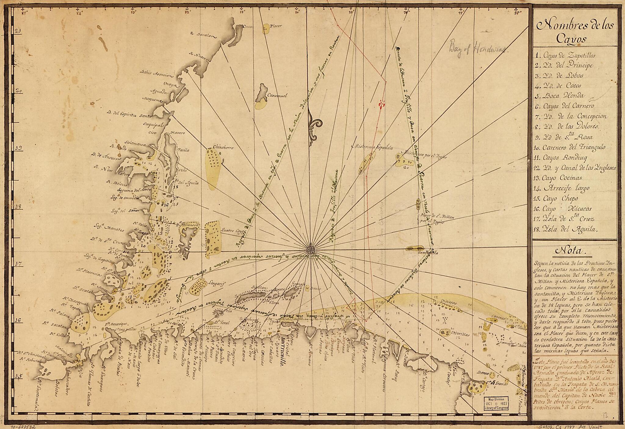 This old map of Map Showing Caribbean Coast of Central America from Yucatan to Nicaragua from 1787 was created by Antonio Alcalá in 1787