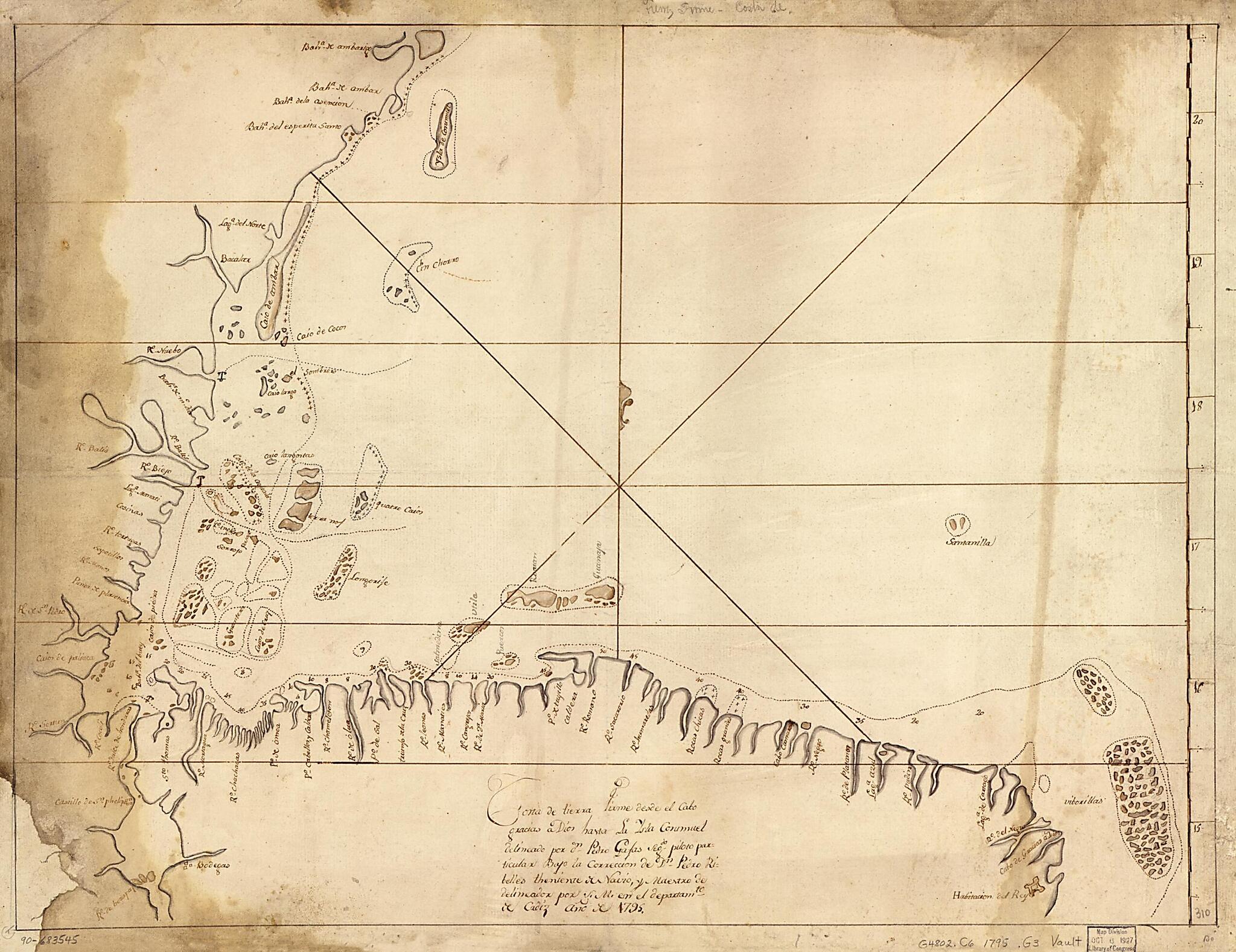 This old map of Costa De Tierra Firme Desde El Cabo Gracias a Dios Hasta La Ysla Cosumuel from 1795 was created by Pedro Gafas in 1795