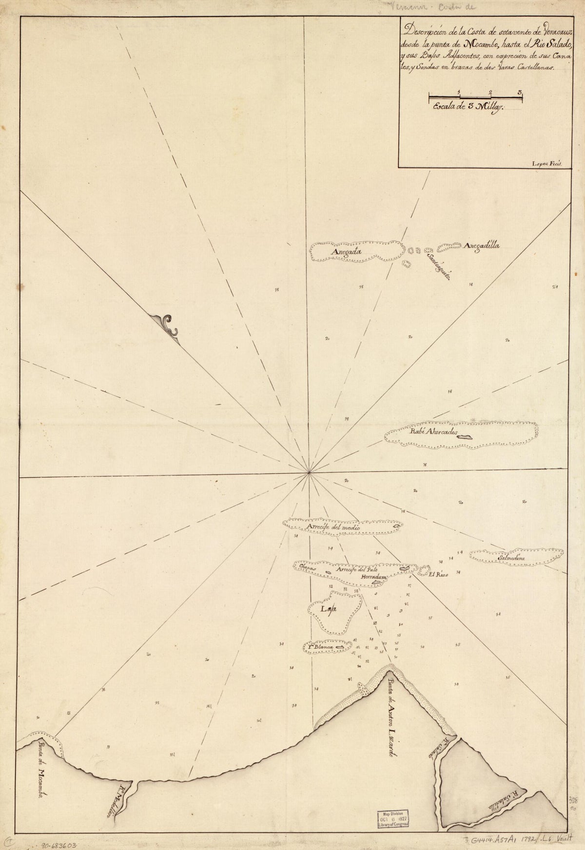 Descripción De La Costa De Sotavento De Veracruz Desde La Punta De Mocambo Hasta El Río Salado Y Sus Bajos Adjacentes Con Expreción De Sus Canales Y Sondas En Brazas De Dos Varas Castellanas 1792 by Relic Map Company