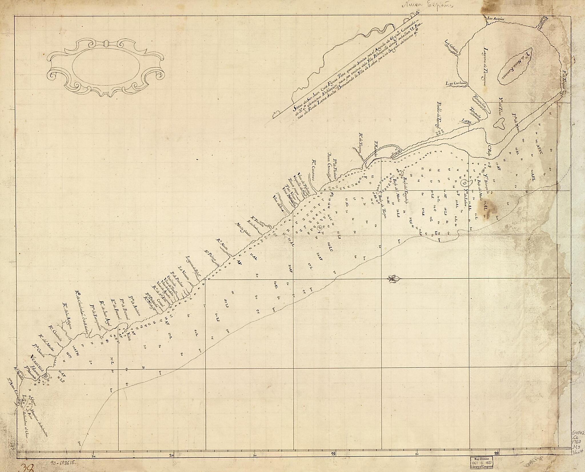 This old map of Map Showing Coast of Veracruz State, Mexico, Between Tampico and Antón Lizardo from 1760 was created by in 1760