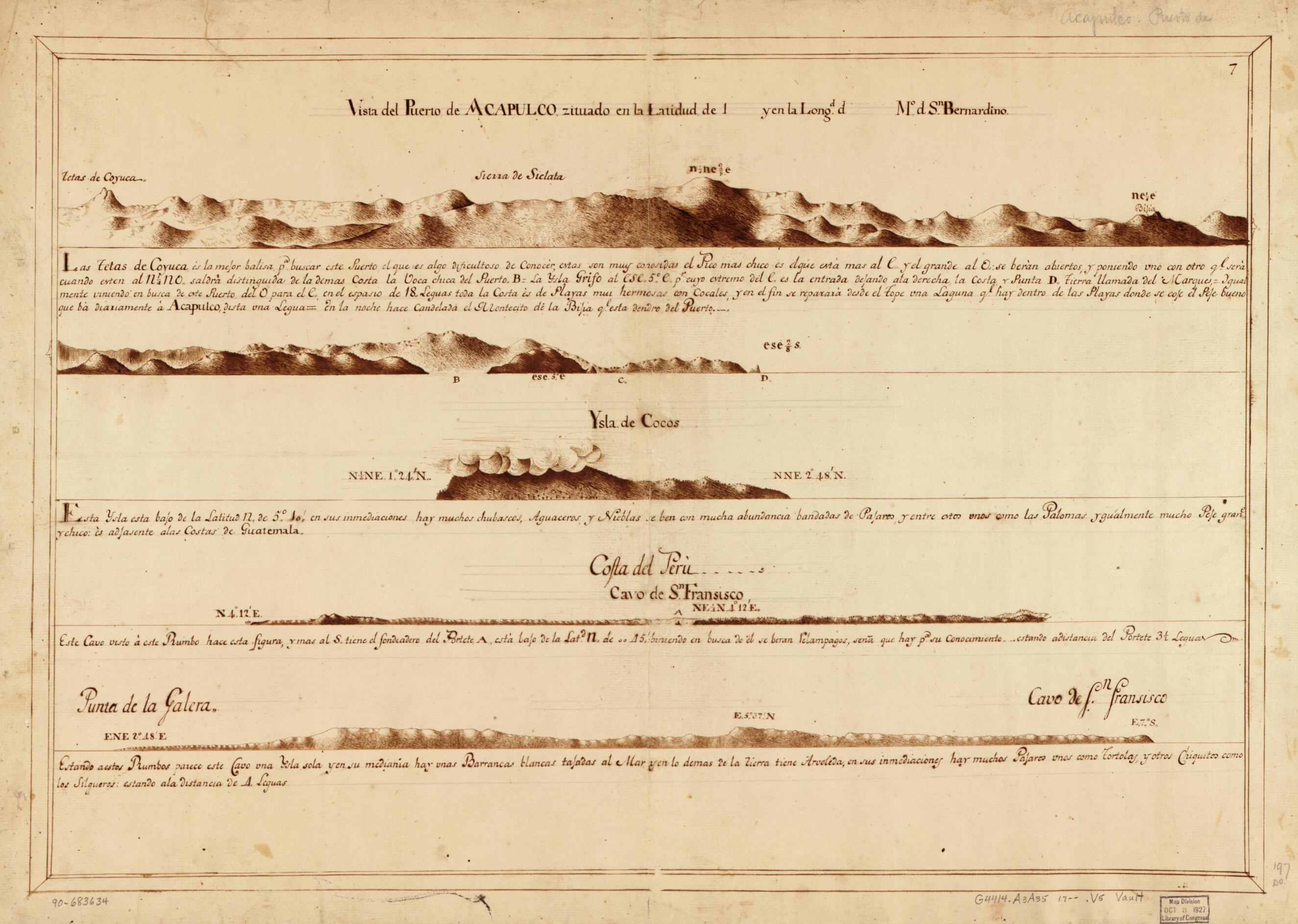 This old map of Vista Del Puerto De Acapulco Zituado En La Latidud De 1 blank Y En La Longd. D. blank Mo. D. Sn. Bernardino from 1700 was created by in 1700