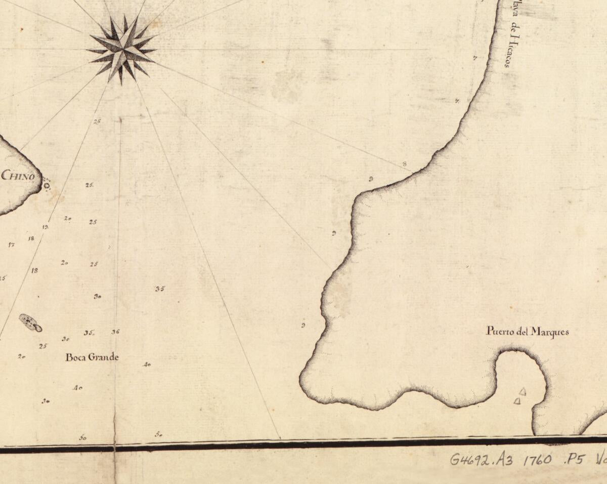 This old map of Plano Del Puerto De Acapulco Situado En La Latitud De 16⁰47ʹ Y En La Longd. De 133⁰30ʹ Segun El Meridiano De Sn. Bernardino En Filipinas : Este Puerto Esta En La Mar Pacífica Sobre La Costa Meridional De California from 1760 was cr