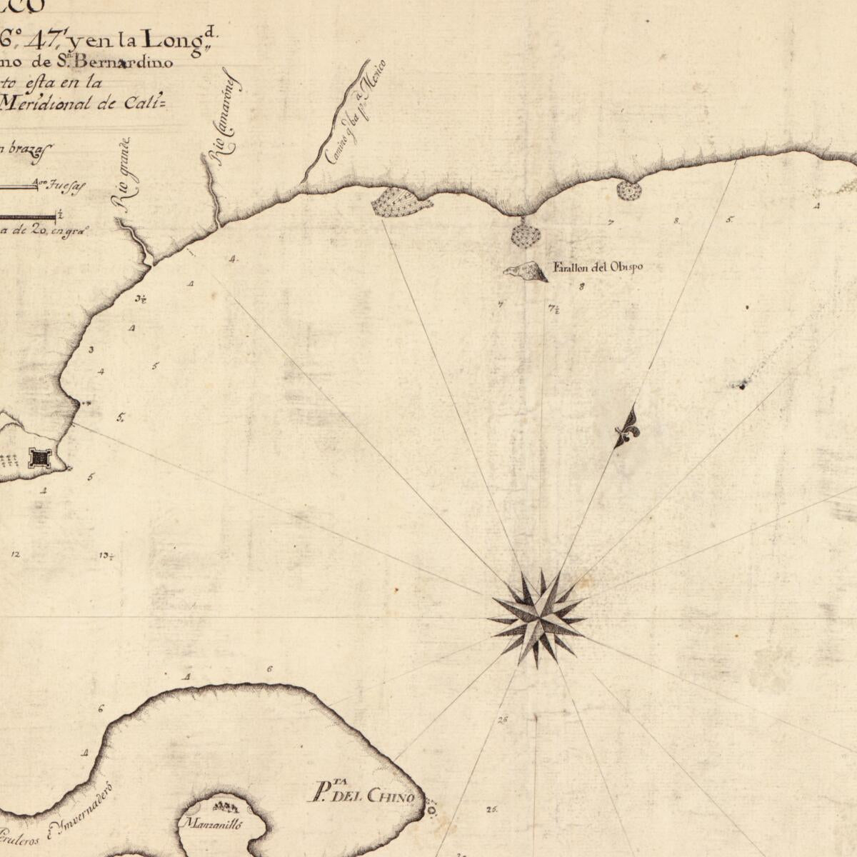 This old map of Plano Del Puerto De Acapulco Situado En La Latitud De 16⁰47ʹ Y En La Longd. De 133⁰30ʹ Segun El Meridiano De Sn. Bernardino En Filipinas : Este Puerto Esta En La Mar Pacífica Sobre La Costa Meridional De California from 1760 was cr