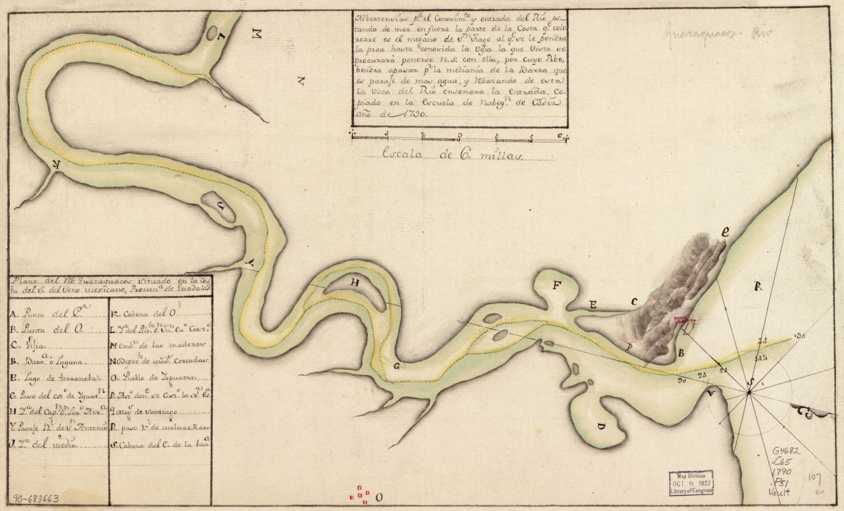 This old map of Plano Del Río Guazaquacos Situado En La Costa Del S. Del Seno Mexicano, Provina. De Guadalapa from 1790 was created by in 1790