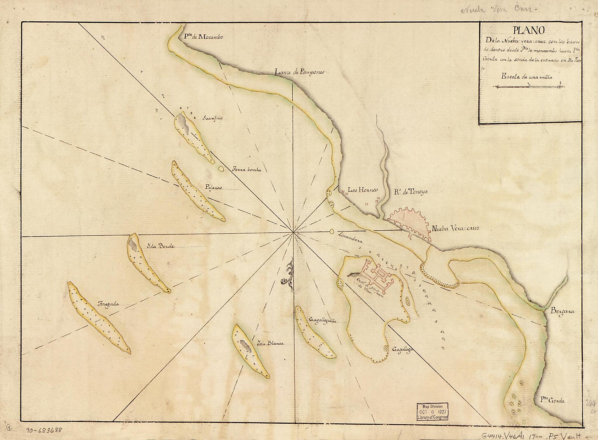 This old map of Cruz Con Los Baxos De Dentro Desde Pta. De Moncambo Hasta Pta. Gorda Con La Sonda De La Entrada En Dho. Puerto from 1700 was created by in 1700