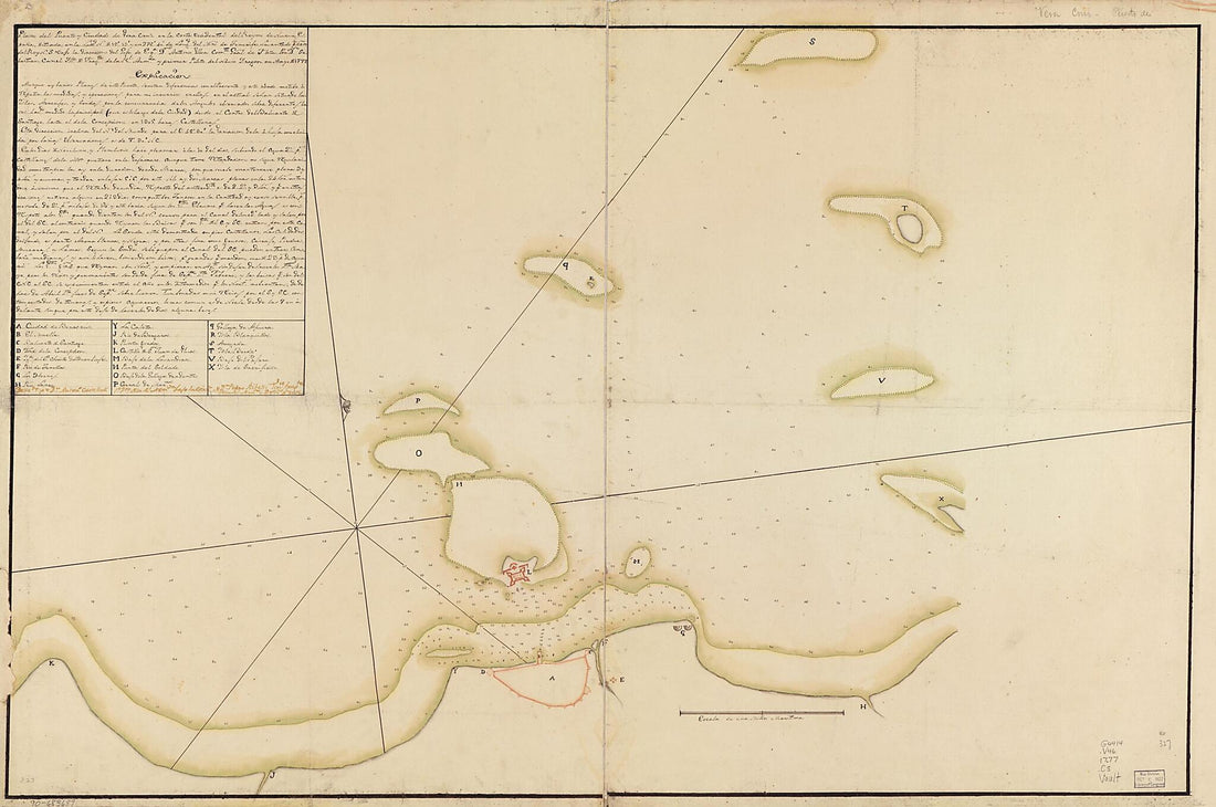 This old map of Plano Del Puerto Y Ciudad De Vera Cruz En La Costa Occidental Del Reyno De Nueva España, Situada En La Lattd. N. De 19⁰13ʹ Y En 278⁰40ʹ De Longd. Del Mro. De Tenerife from 1777 was created by Antonio Castellan in 1777