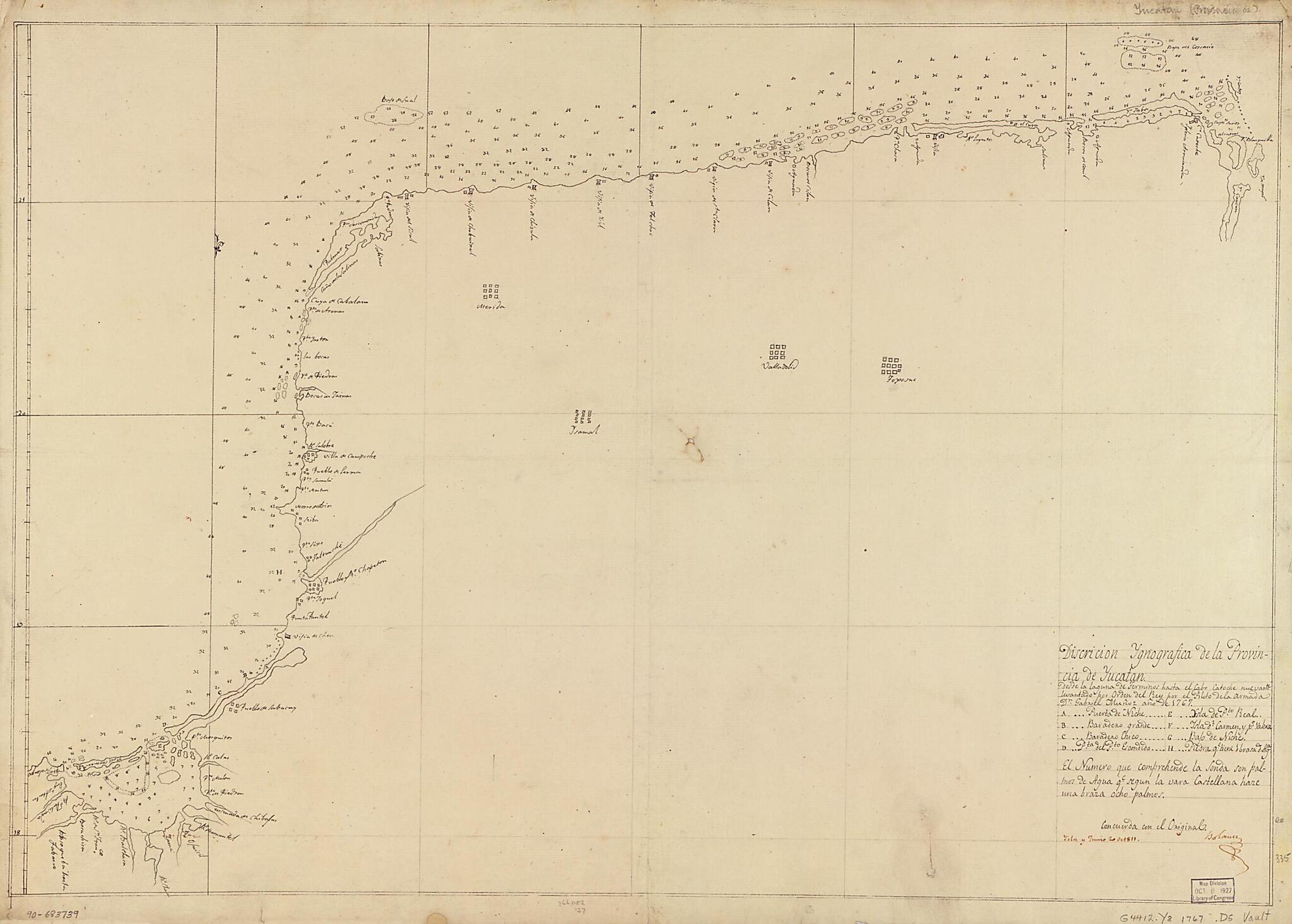 This old map of Discrición sic Ygnográfica De La Provincia De Yucatan Desde La Laguna De Terminos Hasta El Cabo Catoche from 1767 was created by in 1767