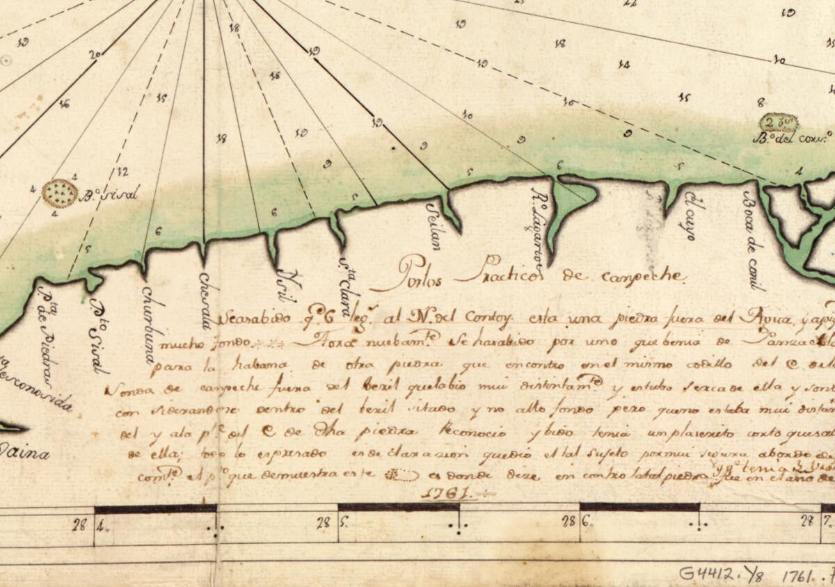 This old map of Portos Practicos De Canpeche sic from 1761 was created by  in 1761