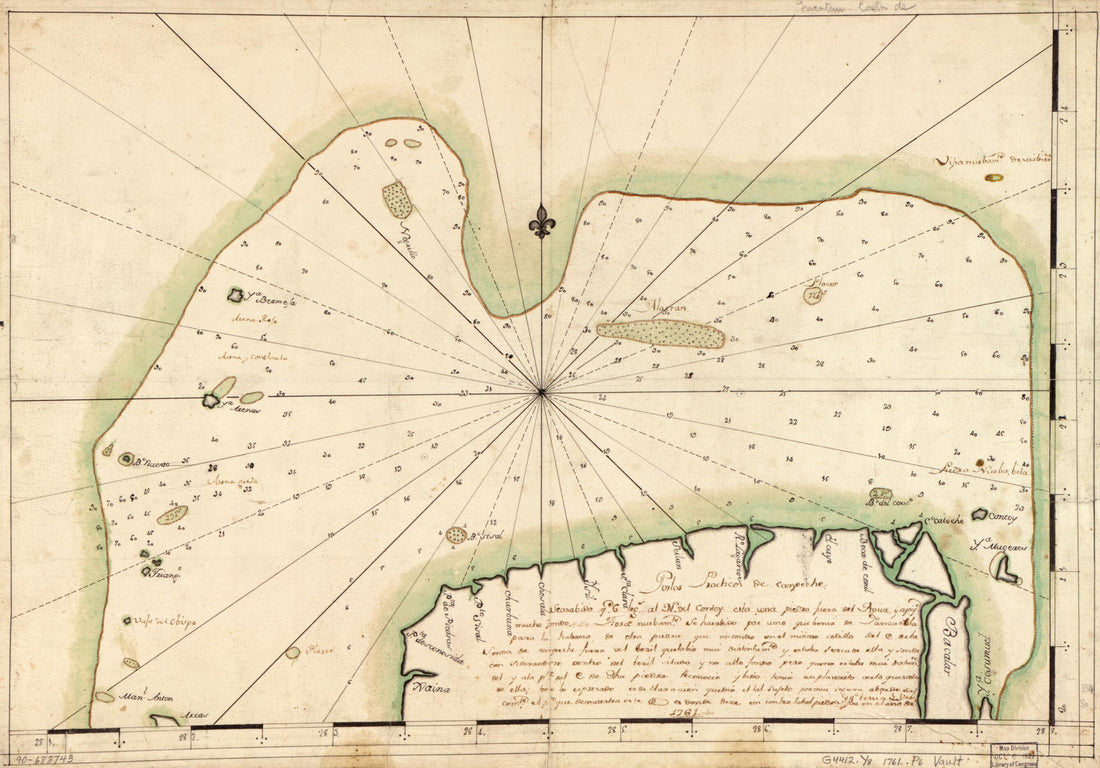 This old map of Portos Practicos De Canpeche sic from 1761 was created by in 1761