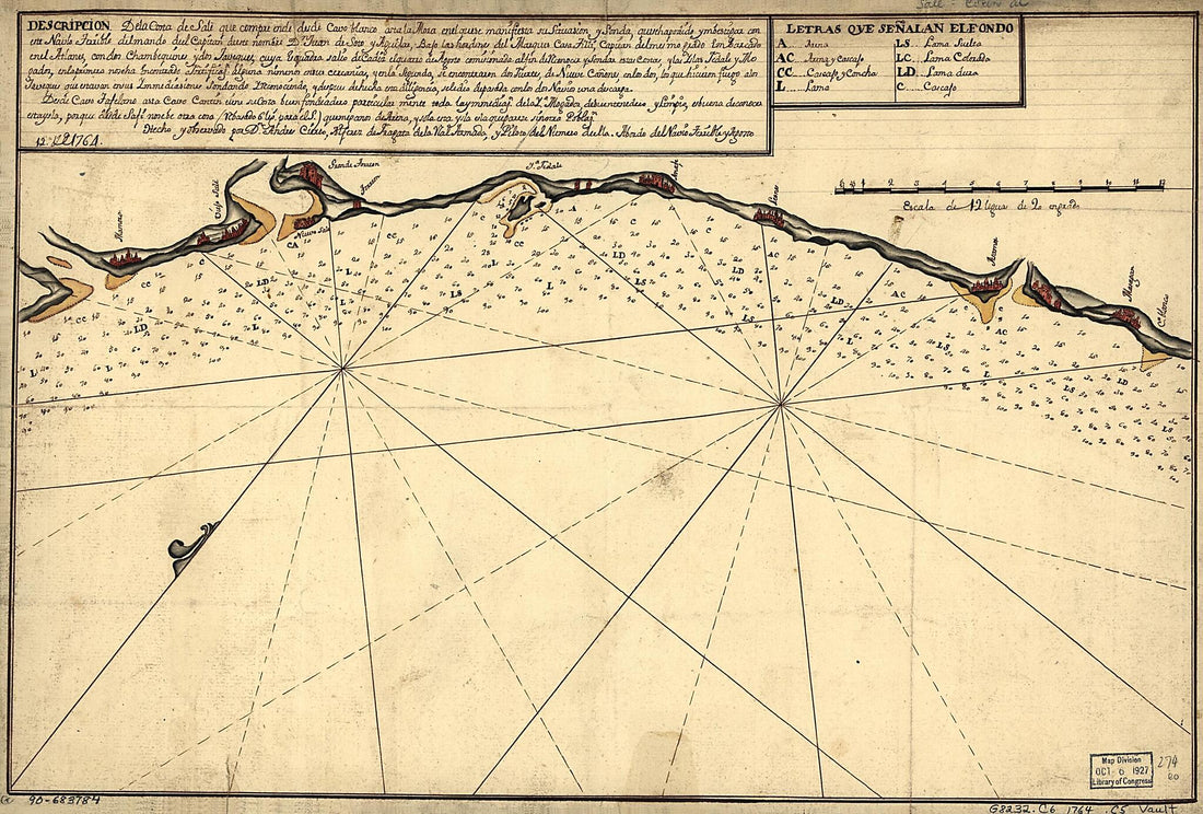 This old map of Descripción De La Costa De Salé Que Comprende Desde Cavo Blanco from 1764 was created by Andres Cierto in 1764