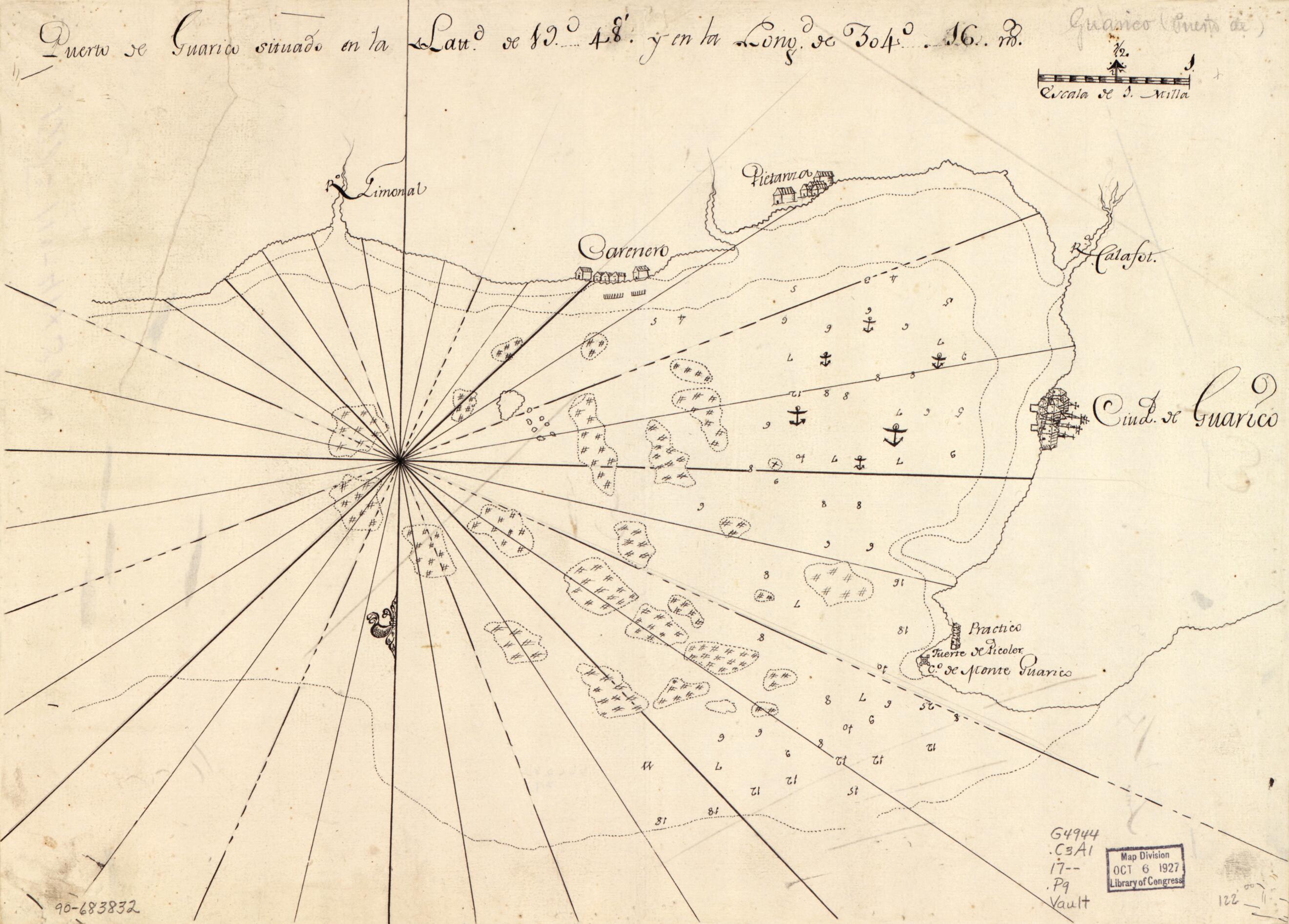 This old map of Puerto De Guárico Situado En La Lattd. De 19°48ʹ Y En La Longd. De 304°16 Ms from 1700 was created by in 1700