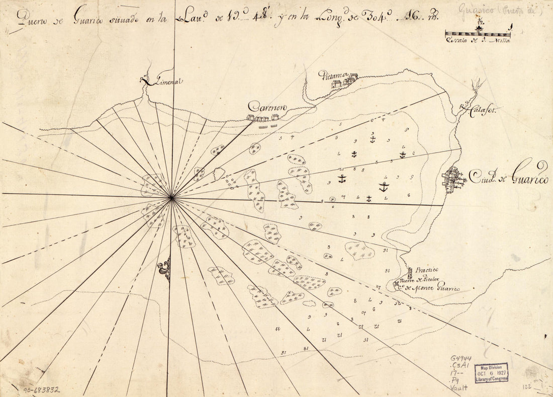 This old map of Puerto De Guárico Situado En La Lattd. De 19°48ʹ Y En La Longd. De 304°16 Ms from 1700 was created by in 1700